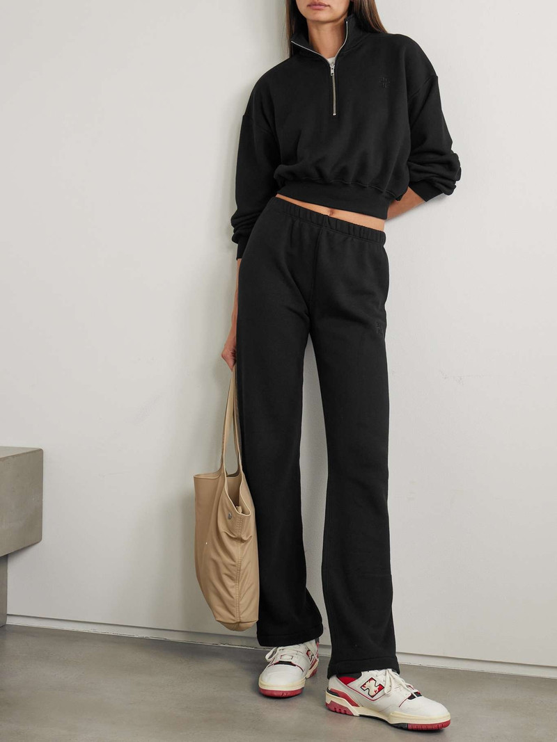 ÉTERNE Cropped embroidered cotton and modal-blend jersey sweater Black outlook