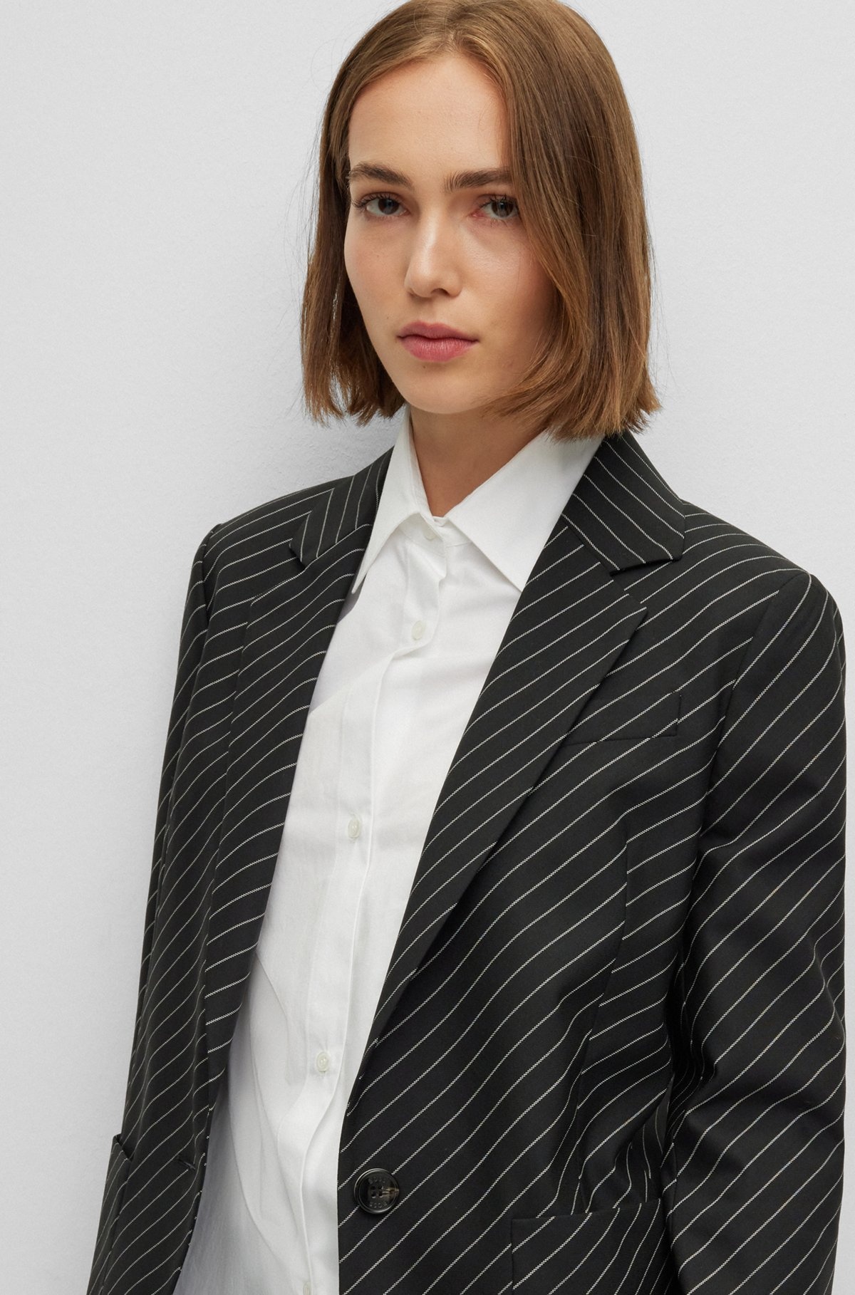 OVERSIZE-FIT JACKET IN STRIPED STRETCH WOOL - 5