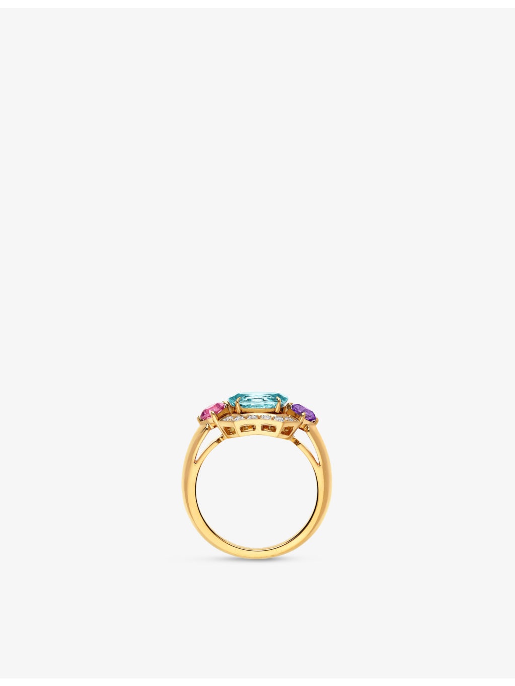 Allegra 18ct yellow-gold, pink tourmaline, amethyst, aquamarine and 0.2ct diamond ring - 3
