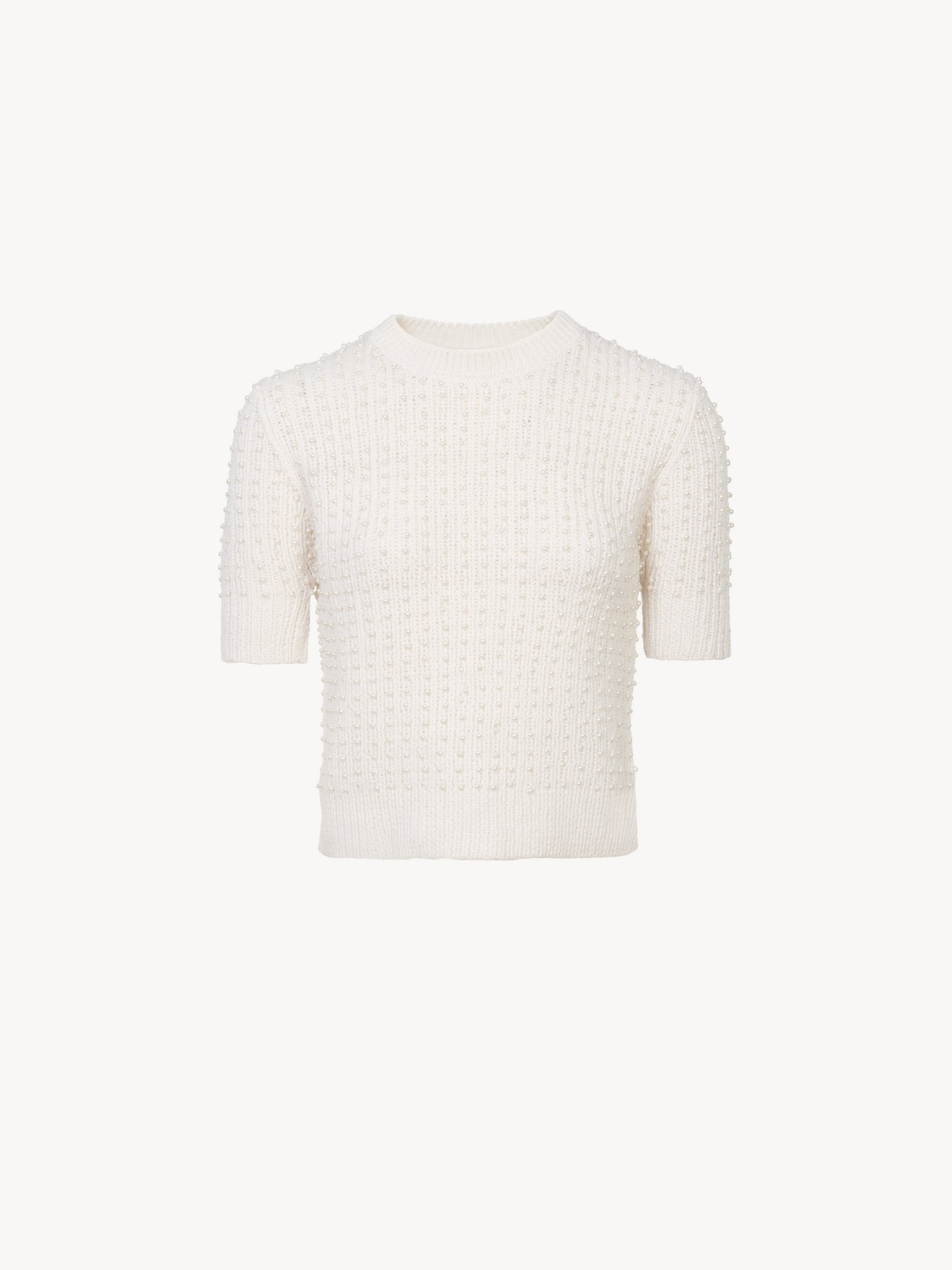 SHORT-SLEEVE PEARL SWEATER IN WOOL & CASHMERE - 2