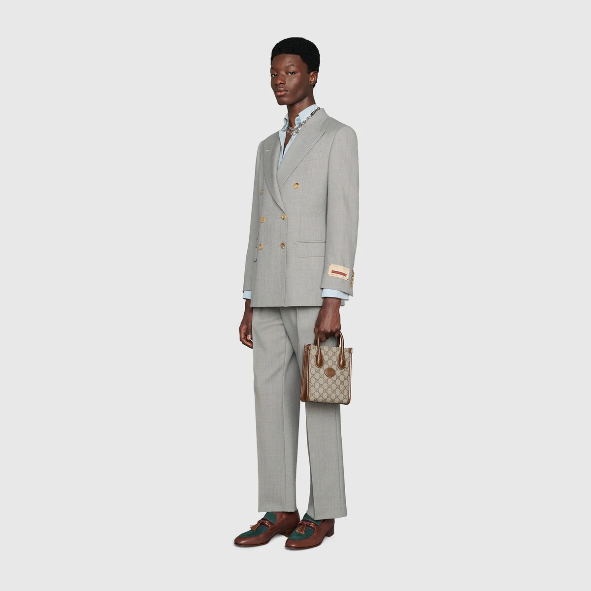 Mini tote bag with Interlocking G in beige and white GG Supreme