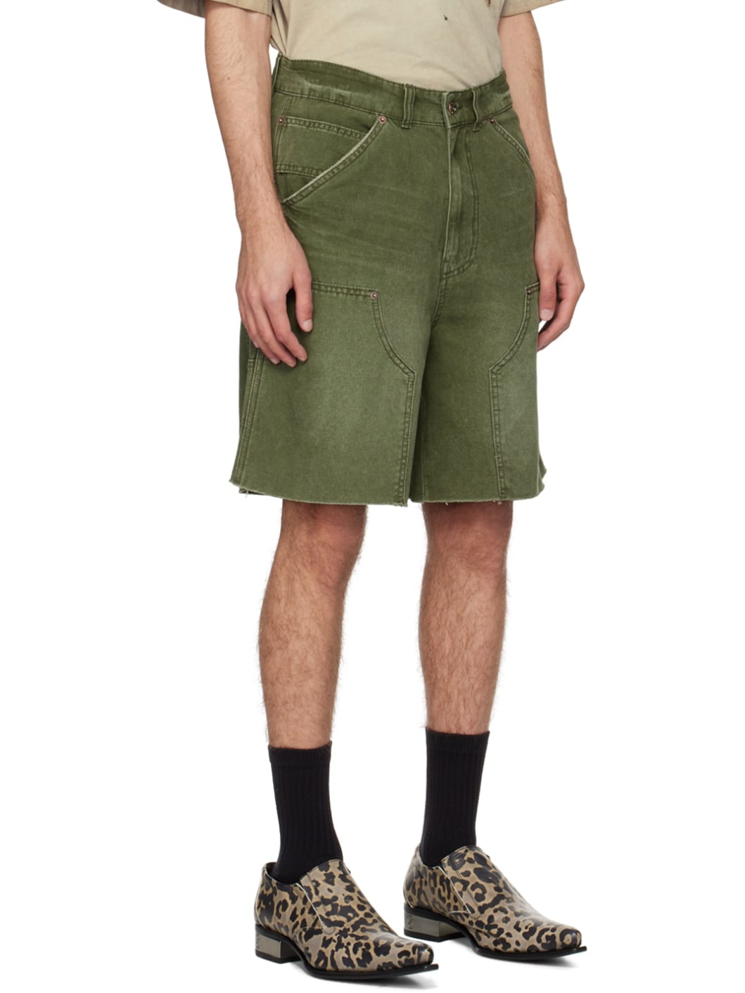 Khaki Faded Cargo Shorts - 2