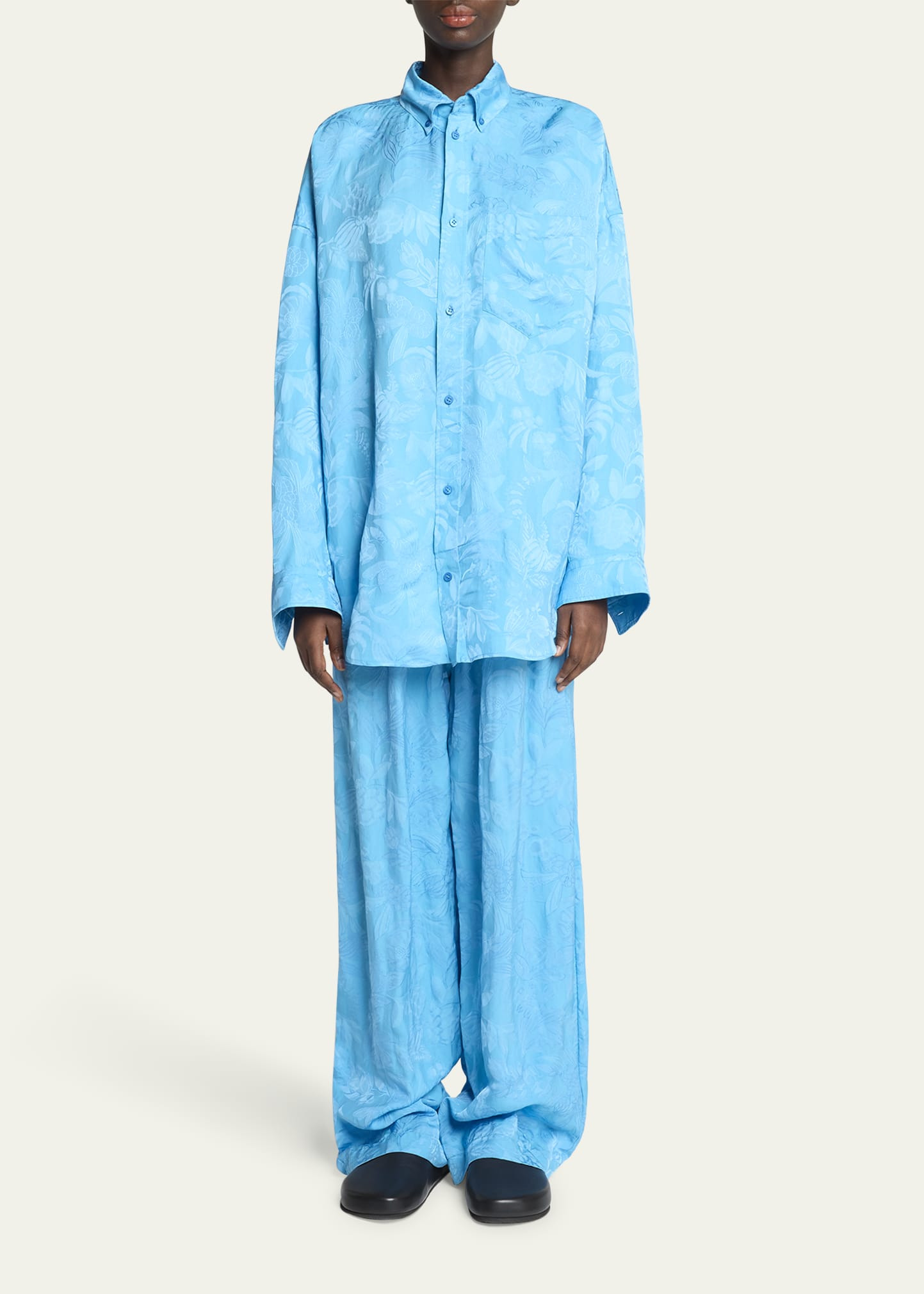 Long-Sleeve Button-Down Cocoon Shirt - 2