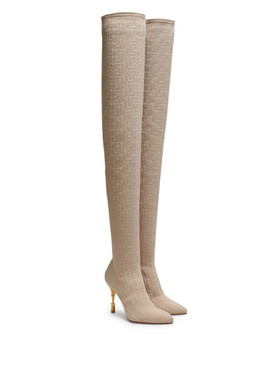 Balmain 95mm monogram-knit over-the-knee boots outlook