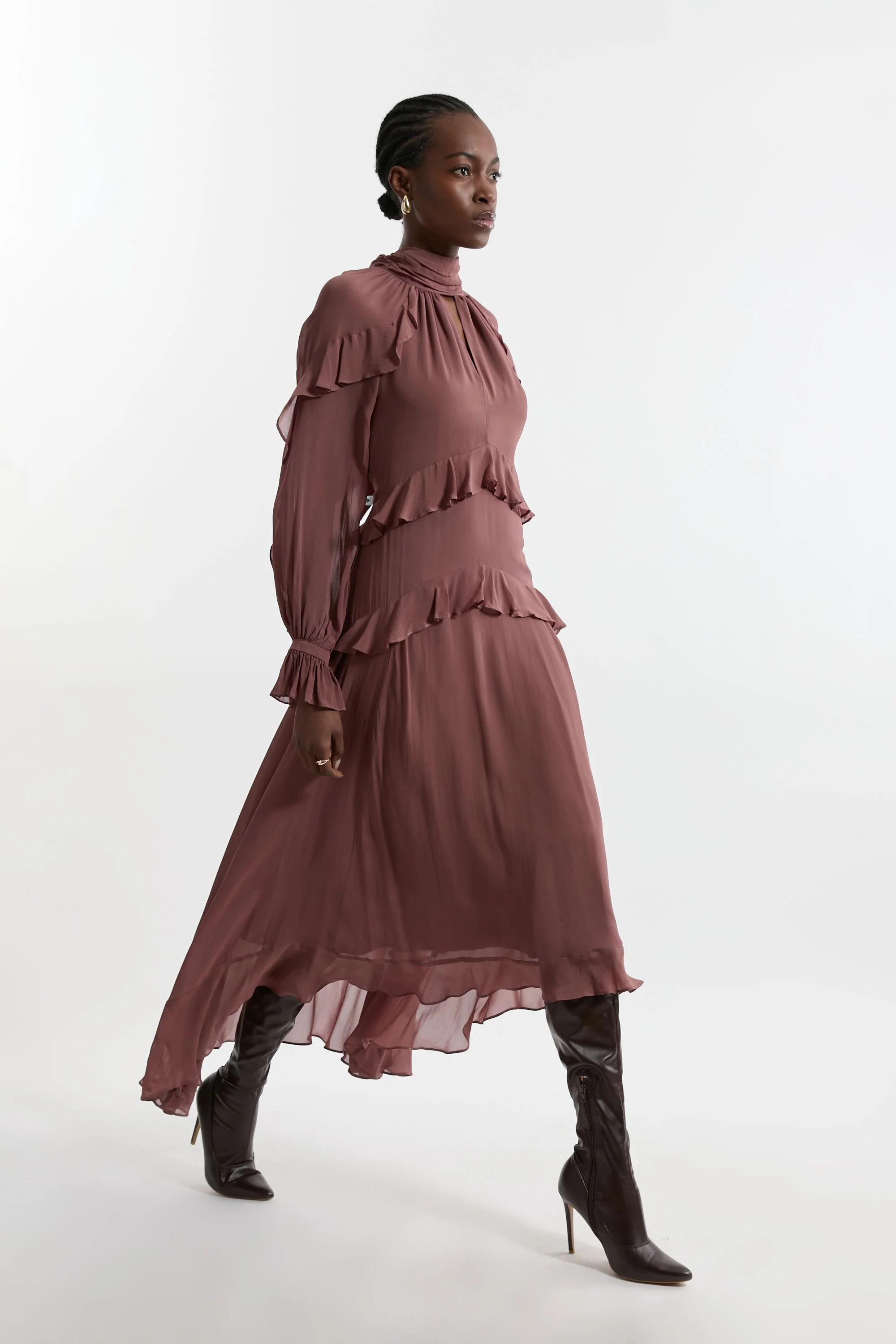 Tall Viscose Georgette Ruffle Detail Drama Woven Maxi Dress - 1