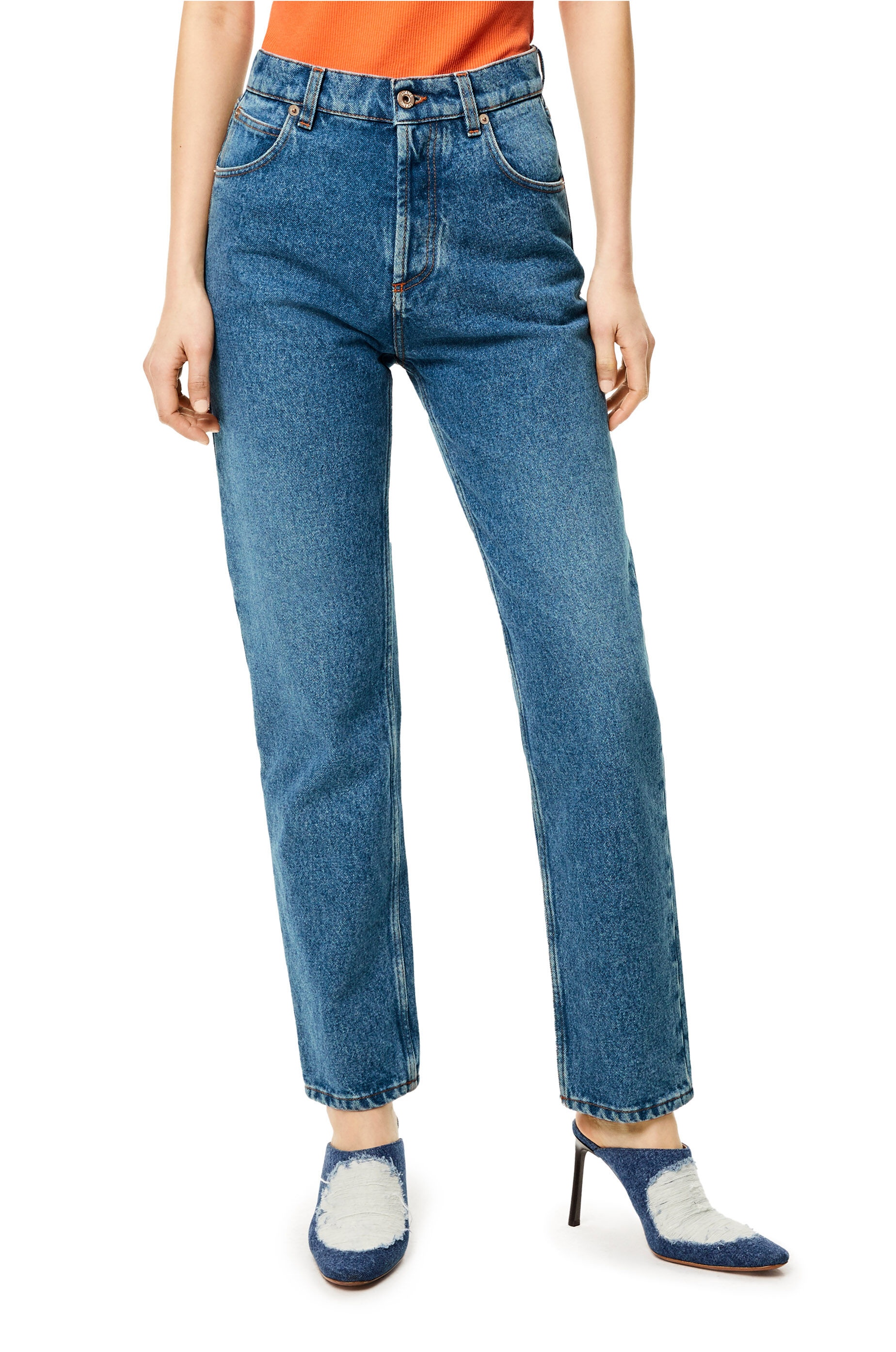 Anagram pocket tapered jeans in stone washed denim - 3
