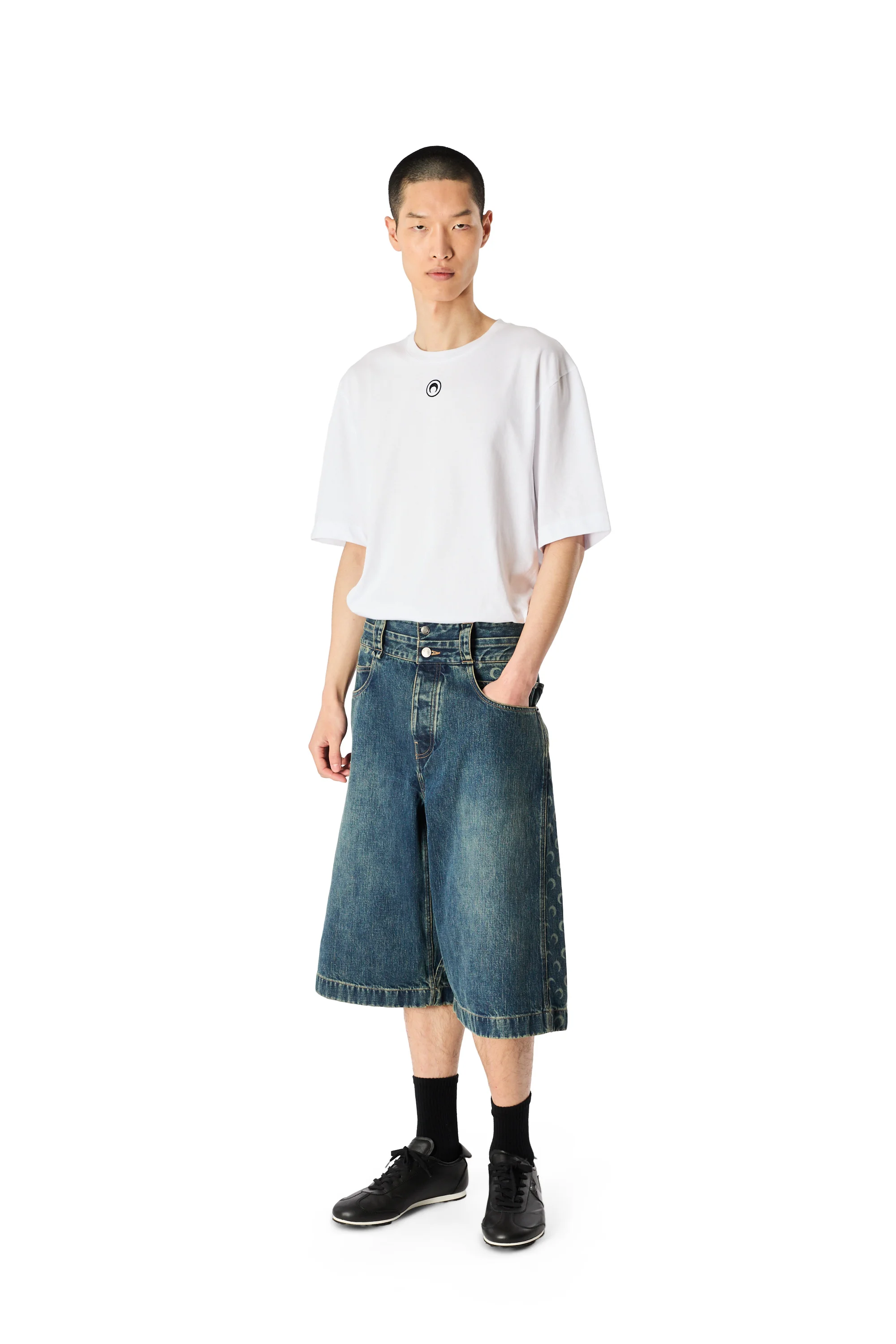 MOON LASER DARK BLUE WASH DENIM BERMUDA - 1