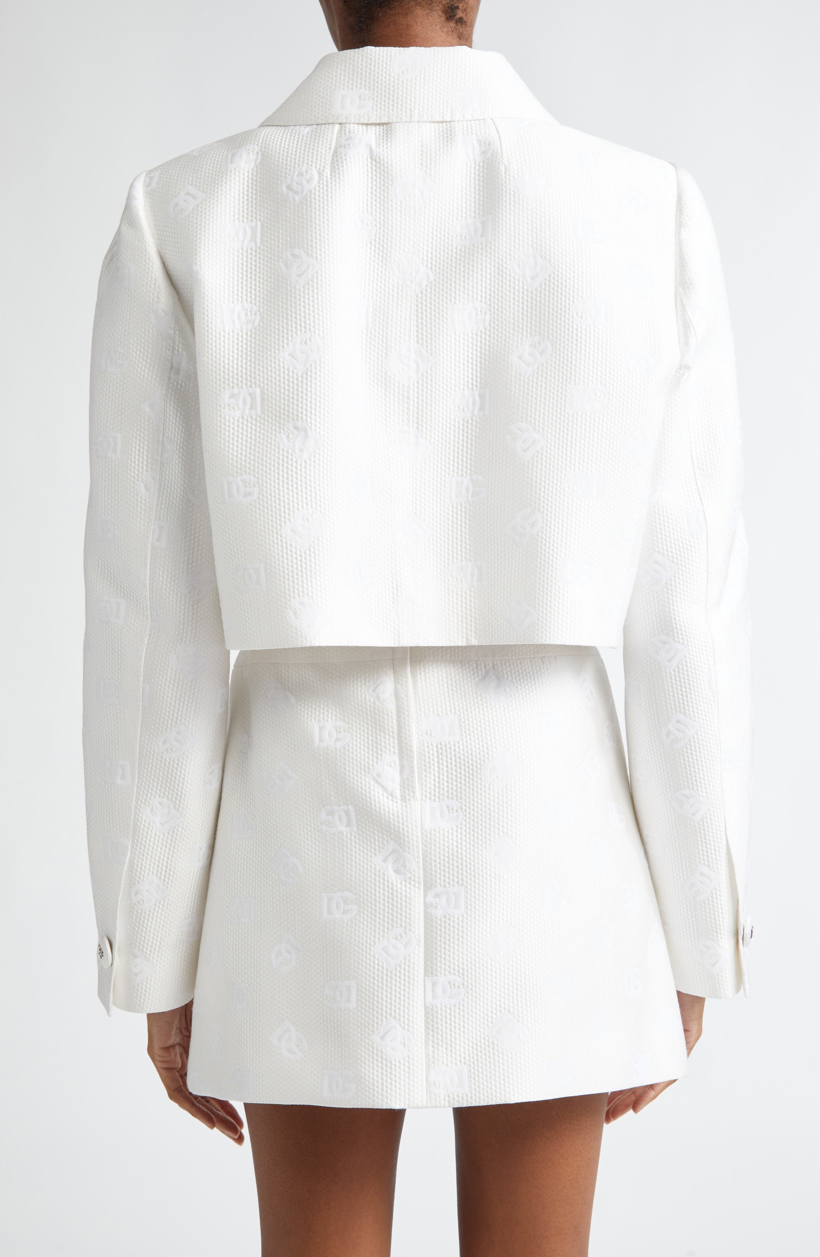Dolce&Gabbana DG Logo Quilted Jacquard Crop Jacket in White at Nordstrom - 3