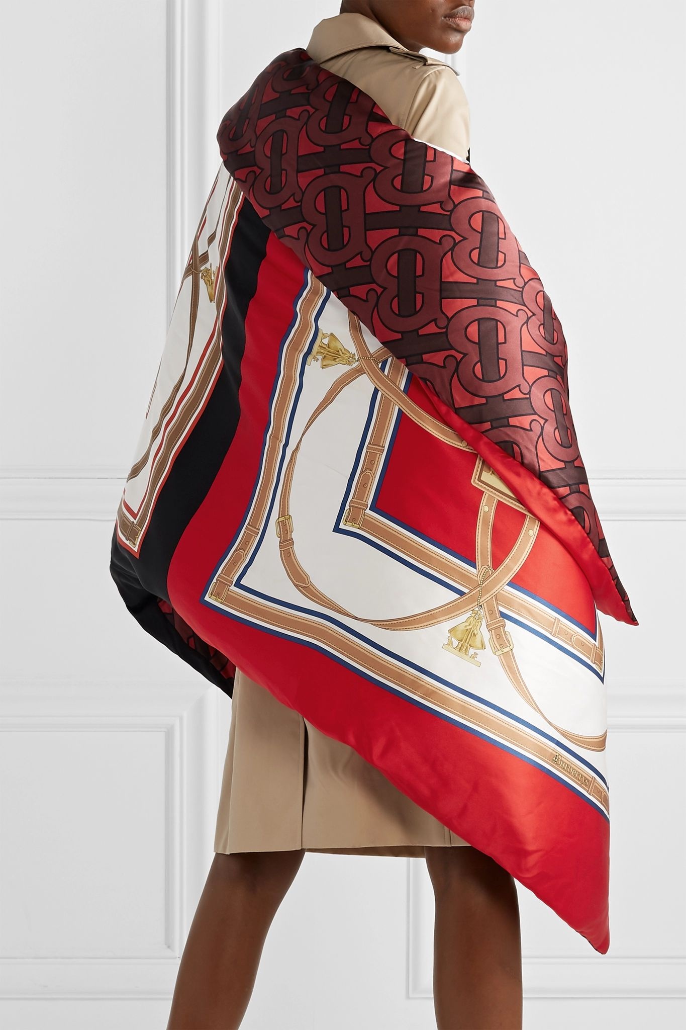 Printed mulberry silk-satin cape - 4