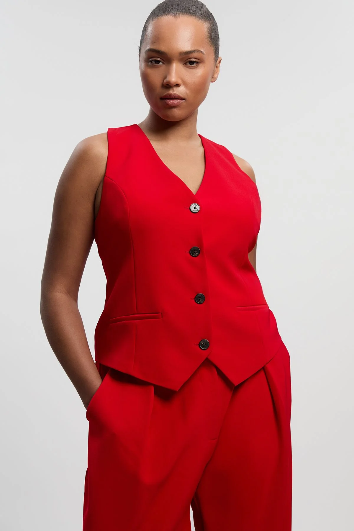 Plus Size Tailored Corset Back Detail Waistcoat - 1