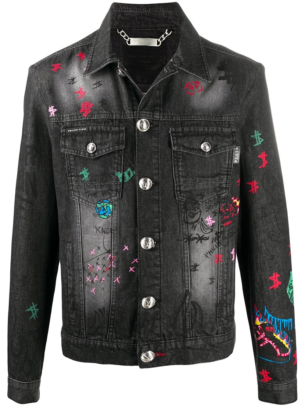 graffiti print jean jacket - 1