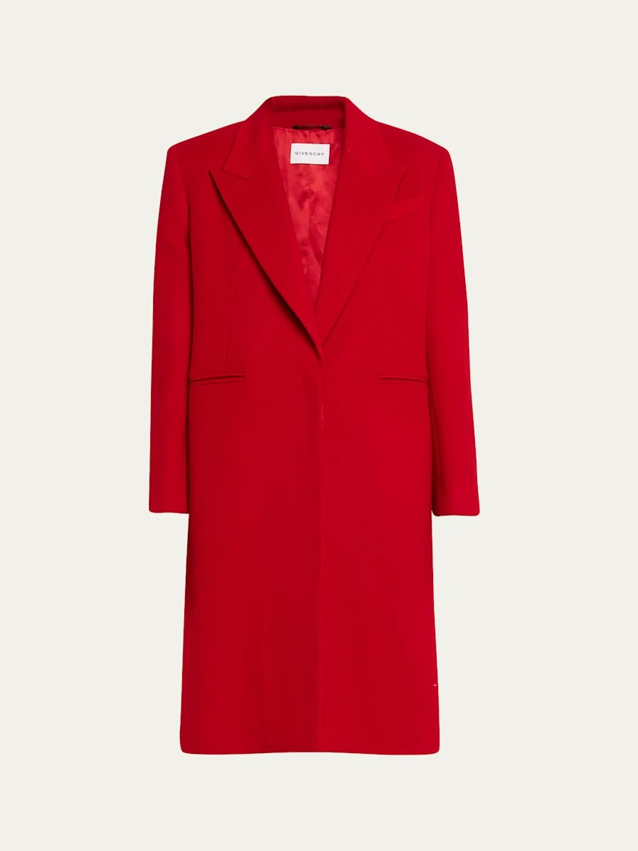 Single-Breasted Mid-Length Wool Coat - 1