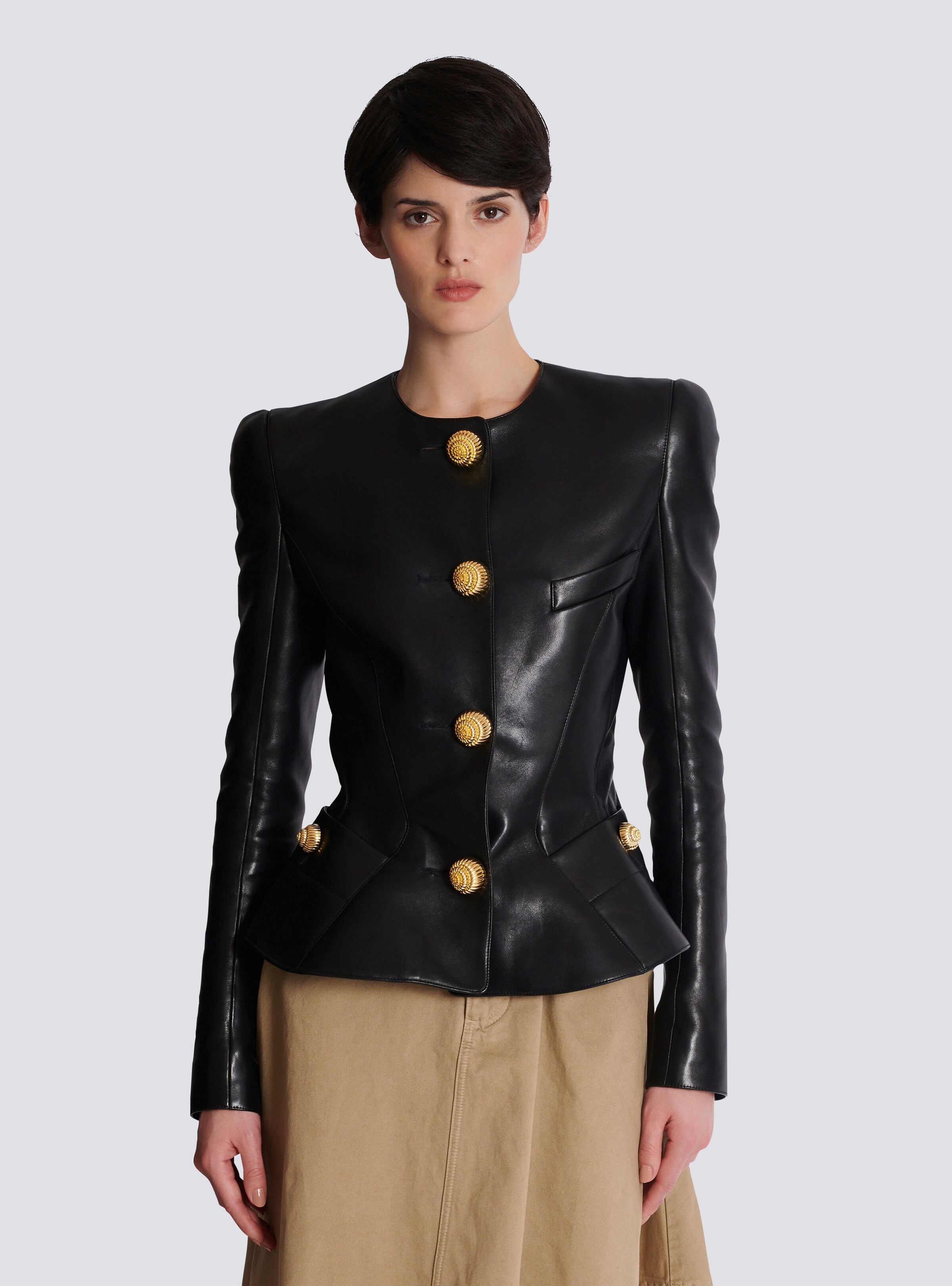 Lambskin leather peplum jacket - 8
