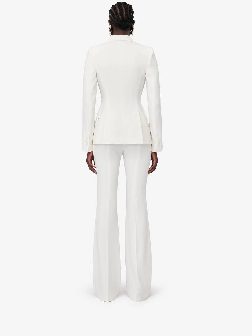 Women's Leaf Crepe Drop Hem Jacket in Light Ivory - 4