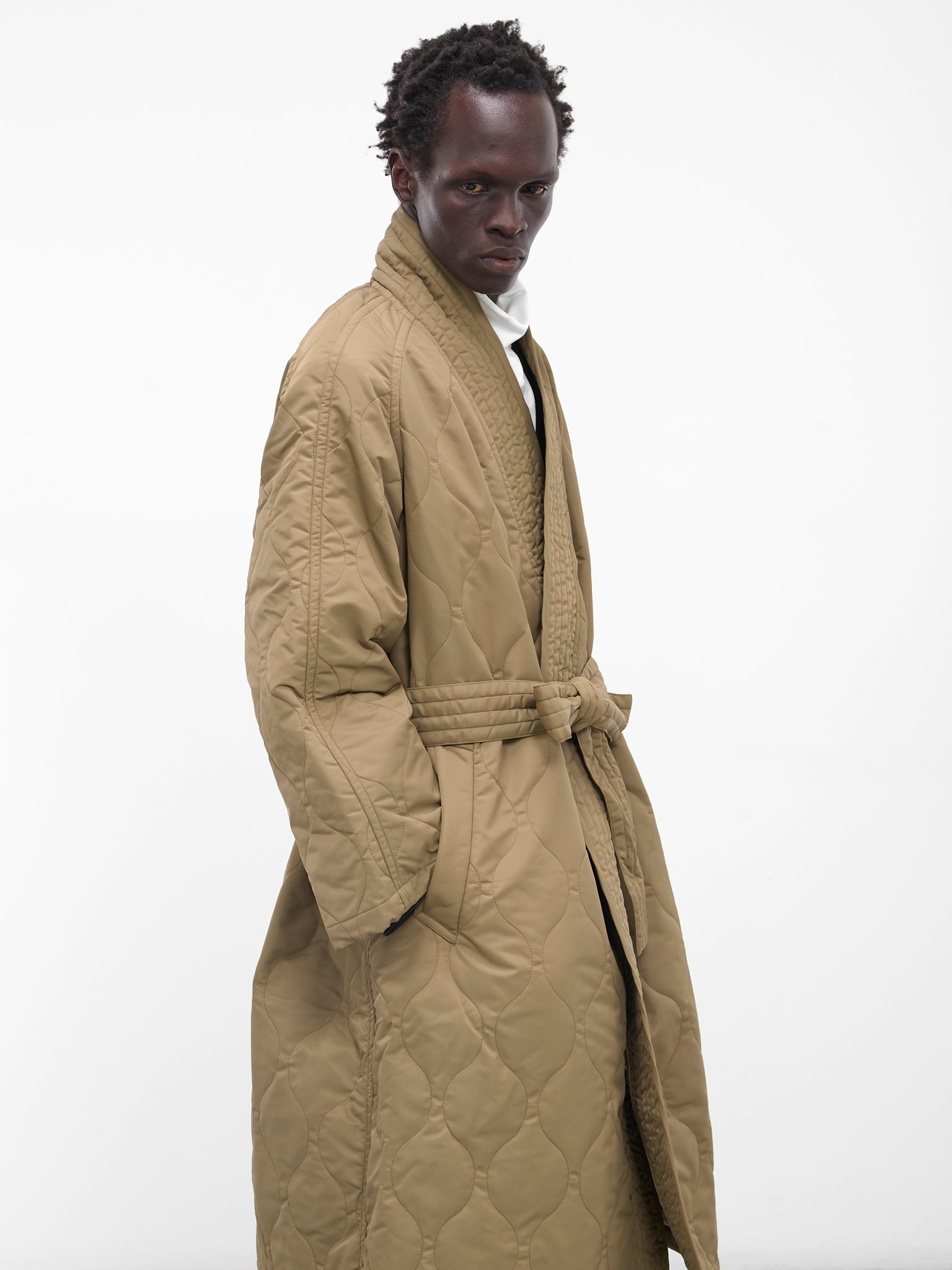 Beige Quilted Nylon Kimono Coat - 4