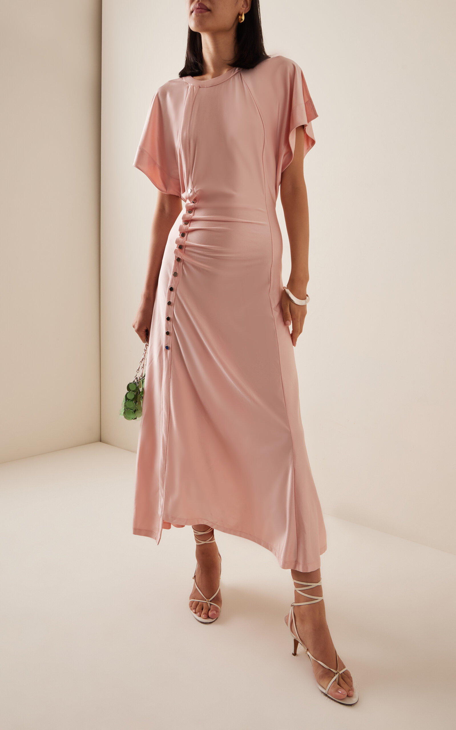 Gathered Satin Jersey Midi Dress pink - 2