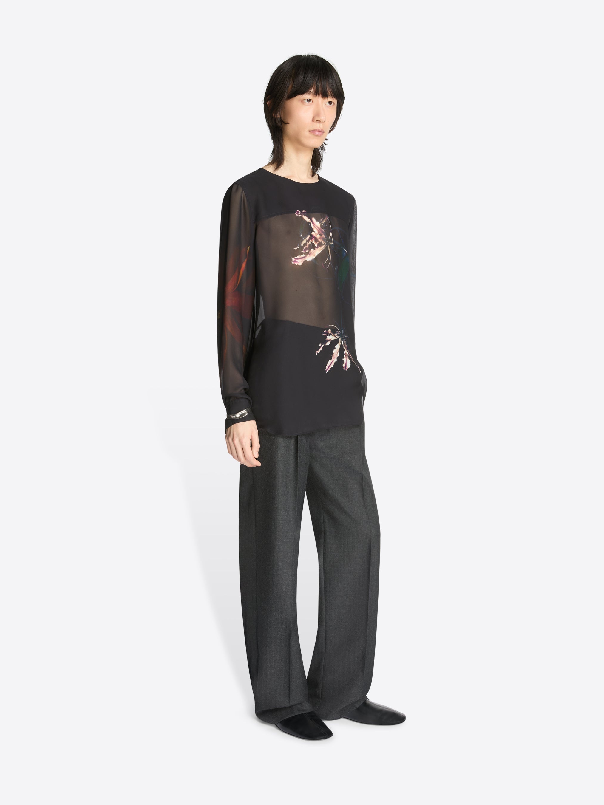 SHEER COLLARLESS SHIRT - 3