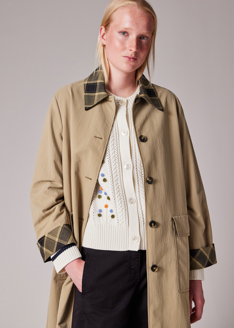 Women's Stone Nylon Mac with Contrast Check Trim 6