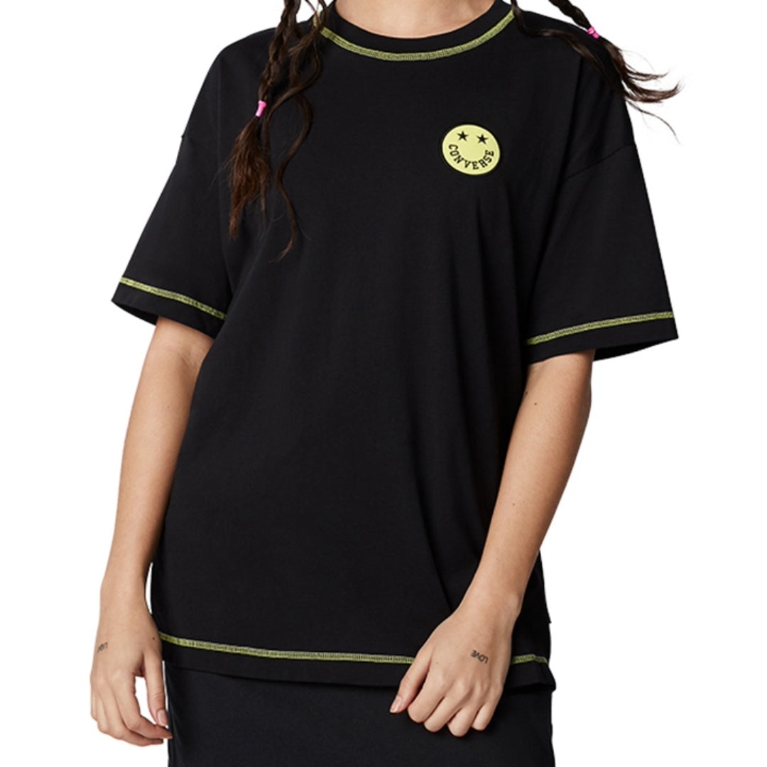 (WMNS) Converse Casual T-Shirt 'Black Yellow' 10018923-A01 - 3