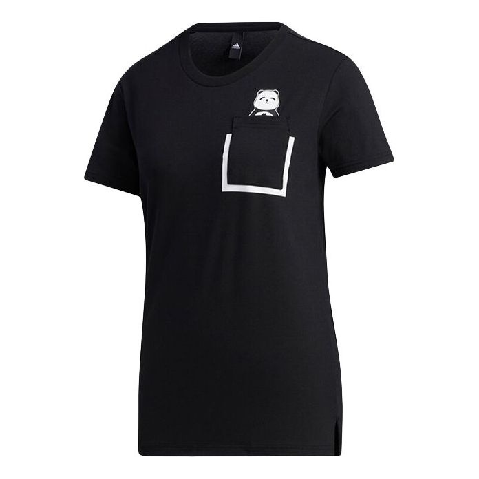 (WMNS) adidas Panda Pocket T-Shirt 'Black' GL5646 - 1