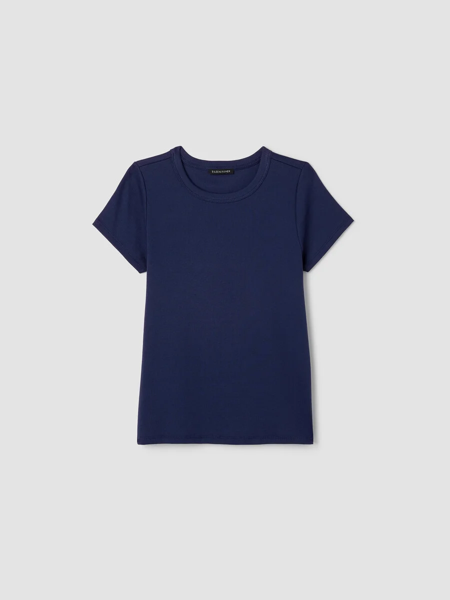 Organic Cotton Stretch Rib Crew Neck Tee - 1