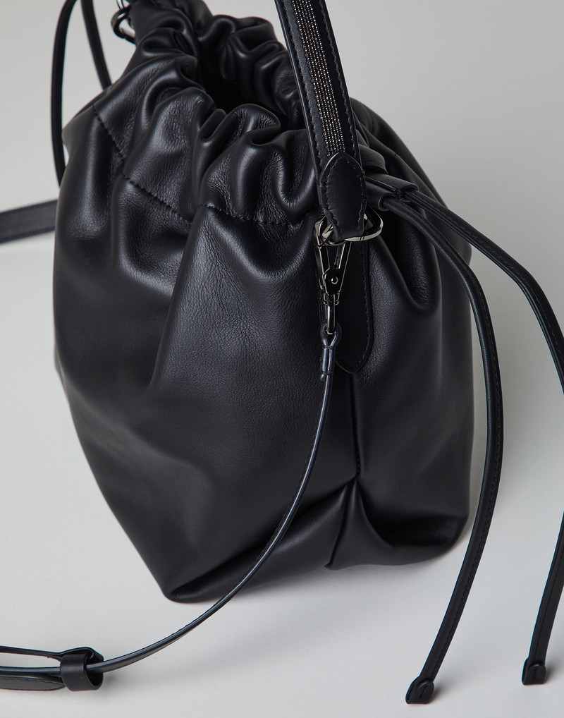 Matte calfskin bucket bag with shiny handle 3