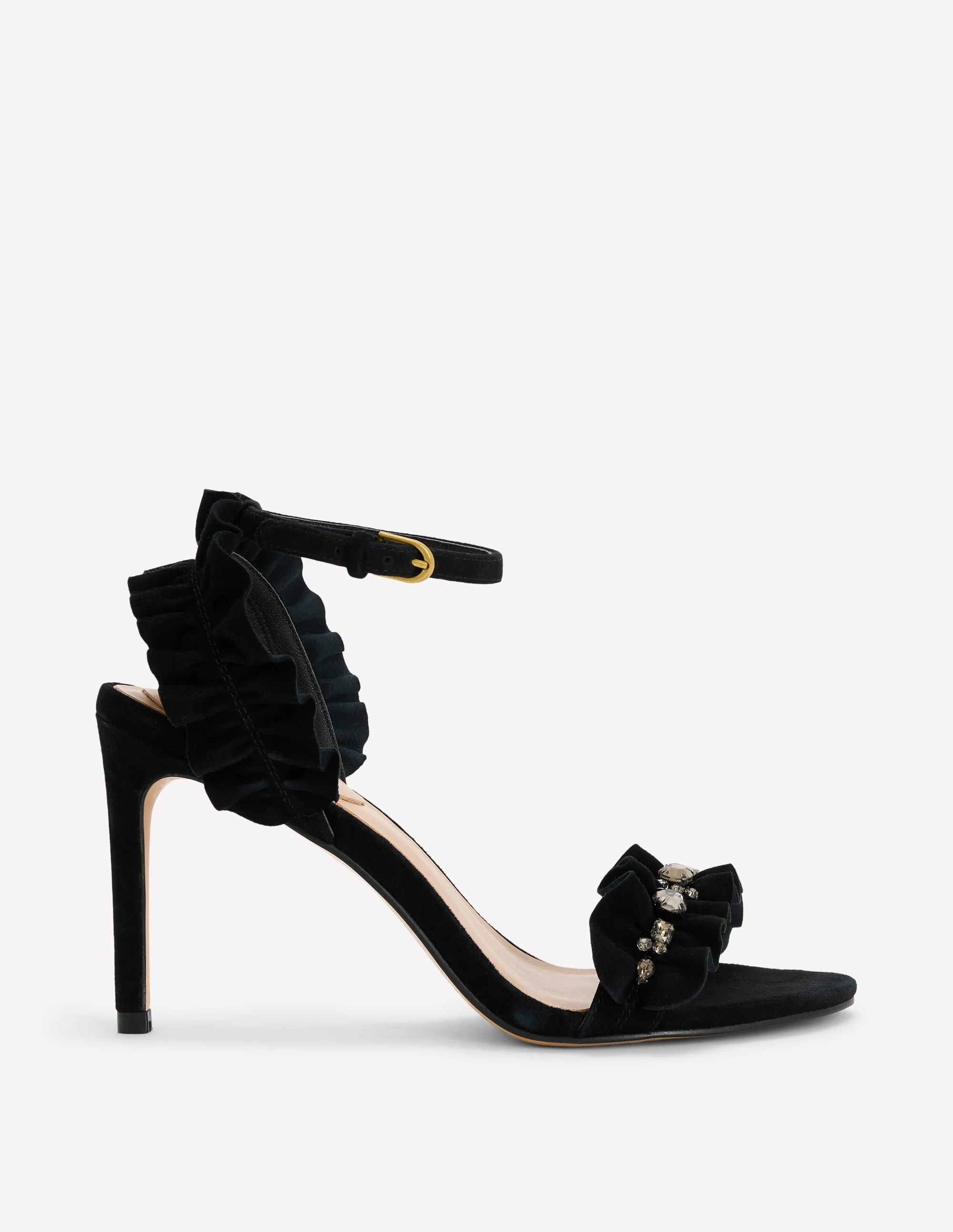 Pleat Detail Heeled Sandals-Black - 1