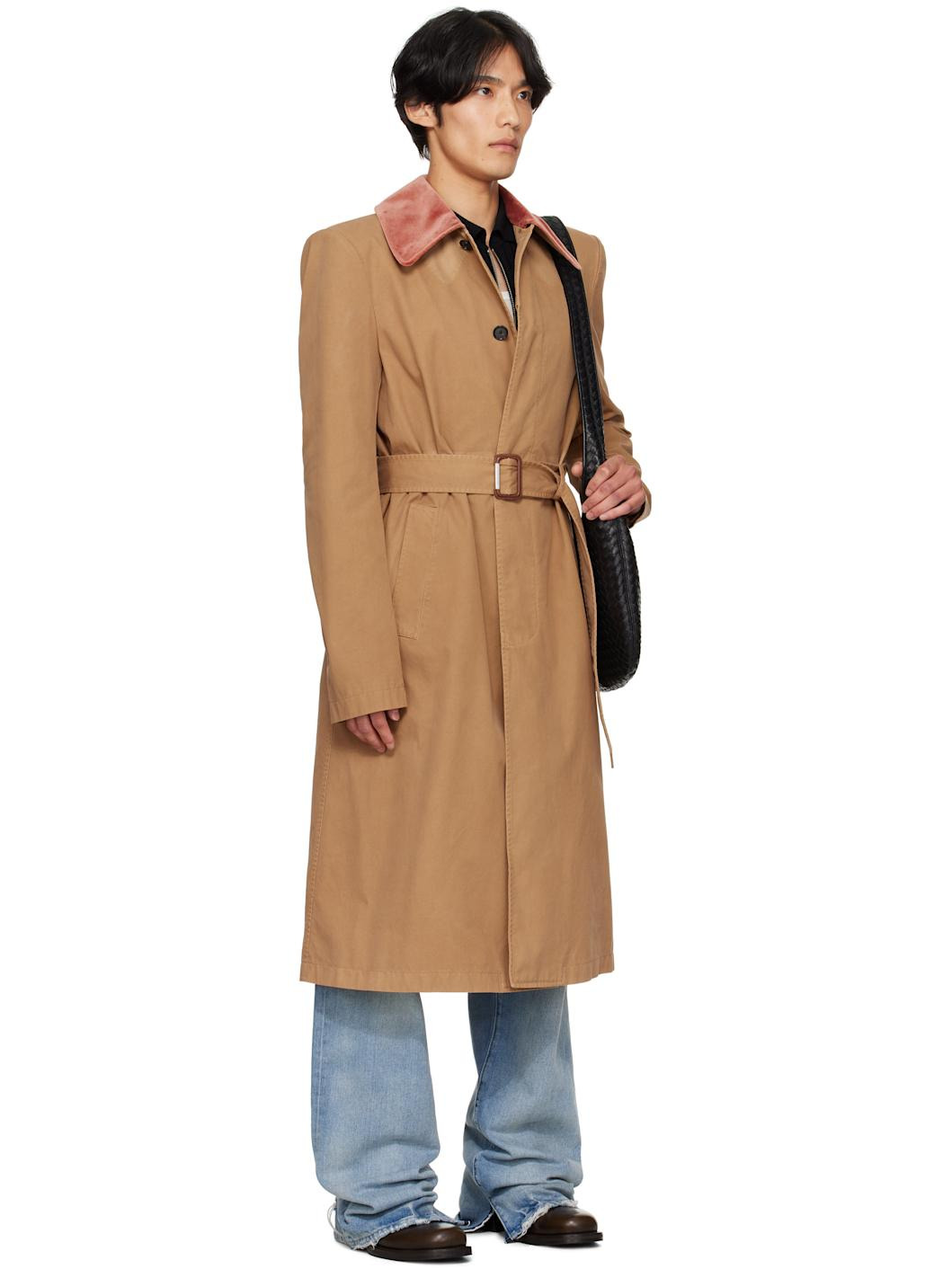 Tan Stacked Shoulder Trench Coat - 2