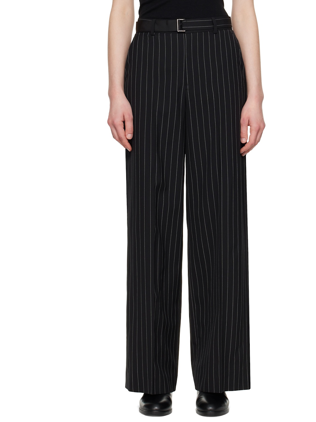 Black Wool Silk Suiting Trousers - 1