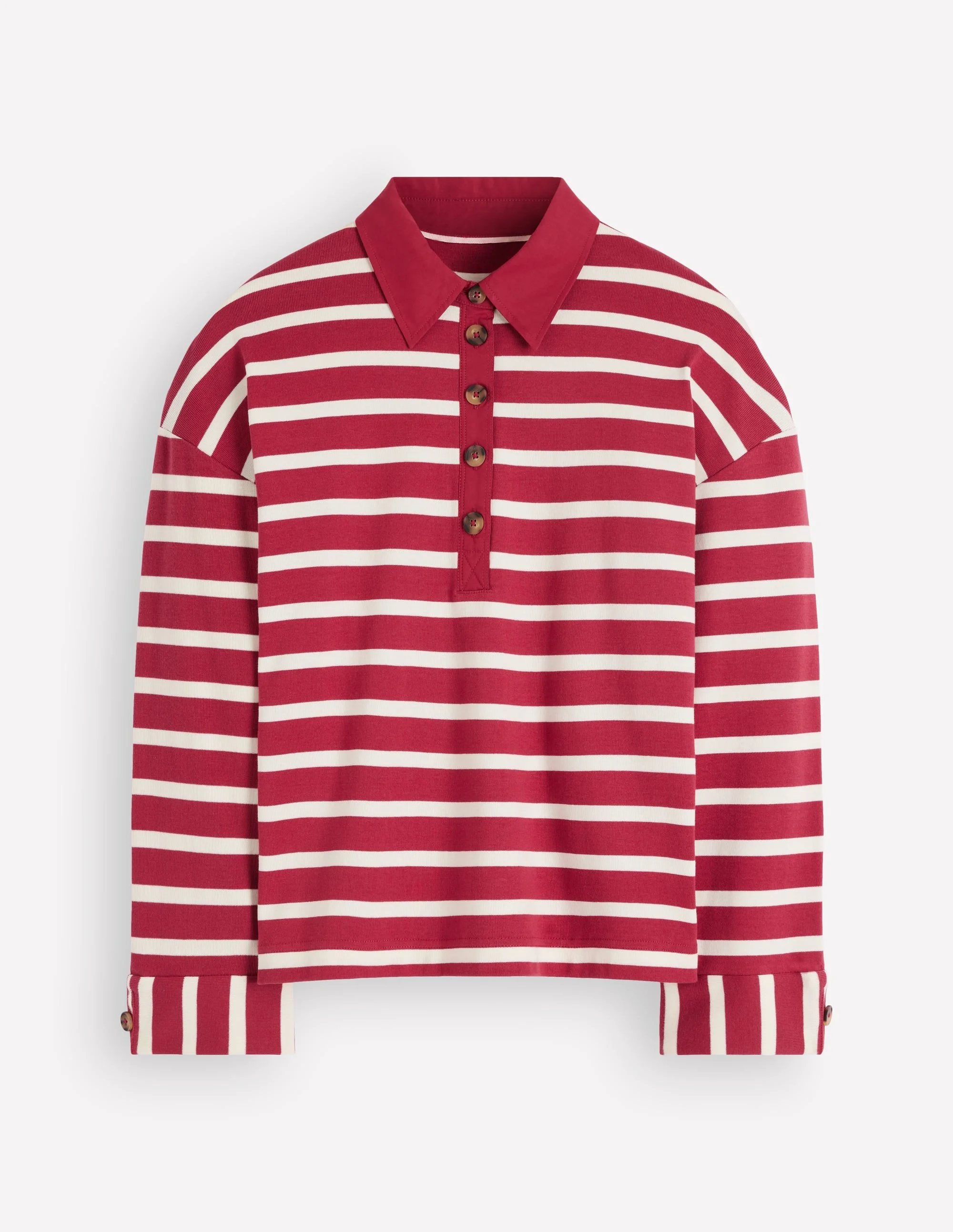 Collar Button Striped Breton-Garnet and Ivory Stripe - 1