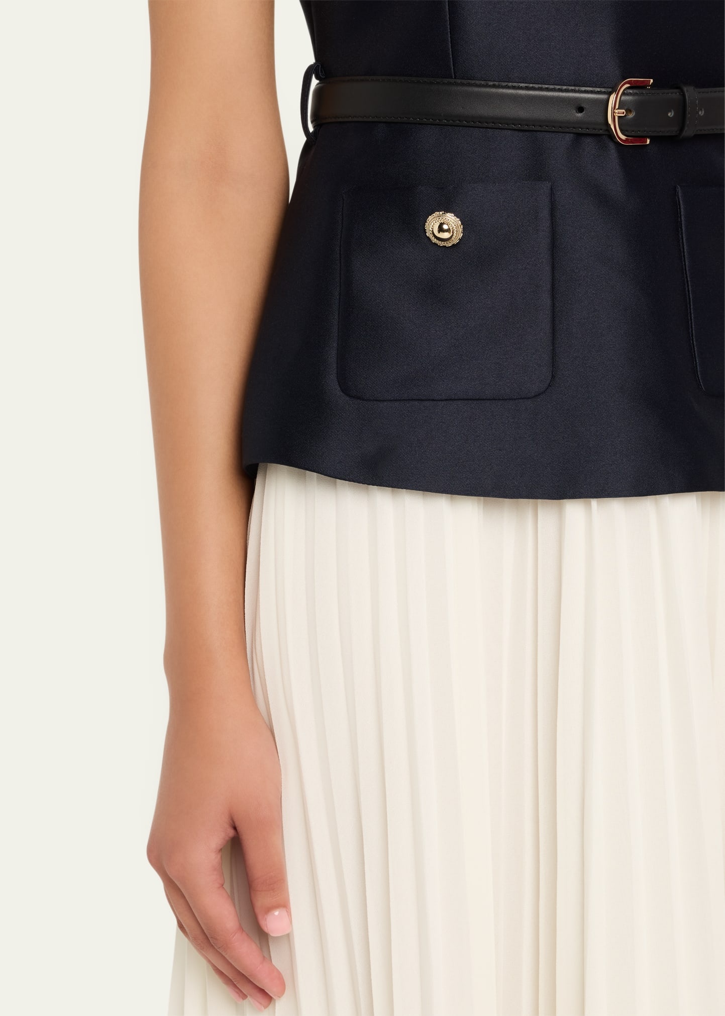 Belted Mixed-Media Midi Dress - 5