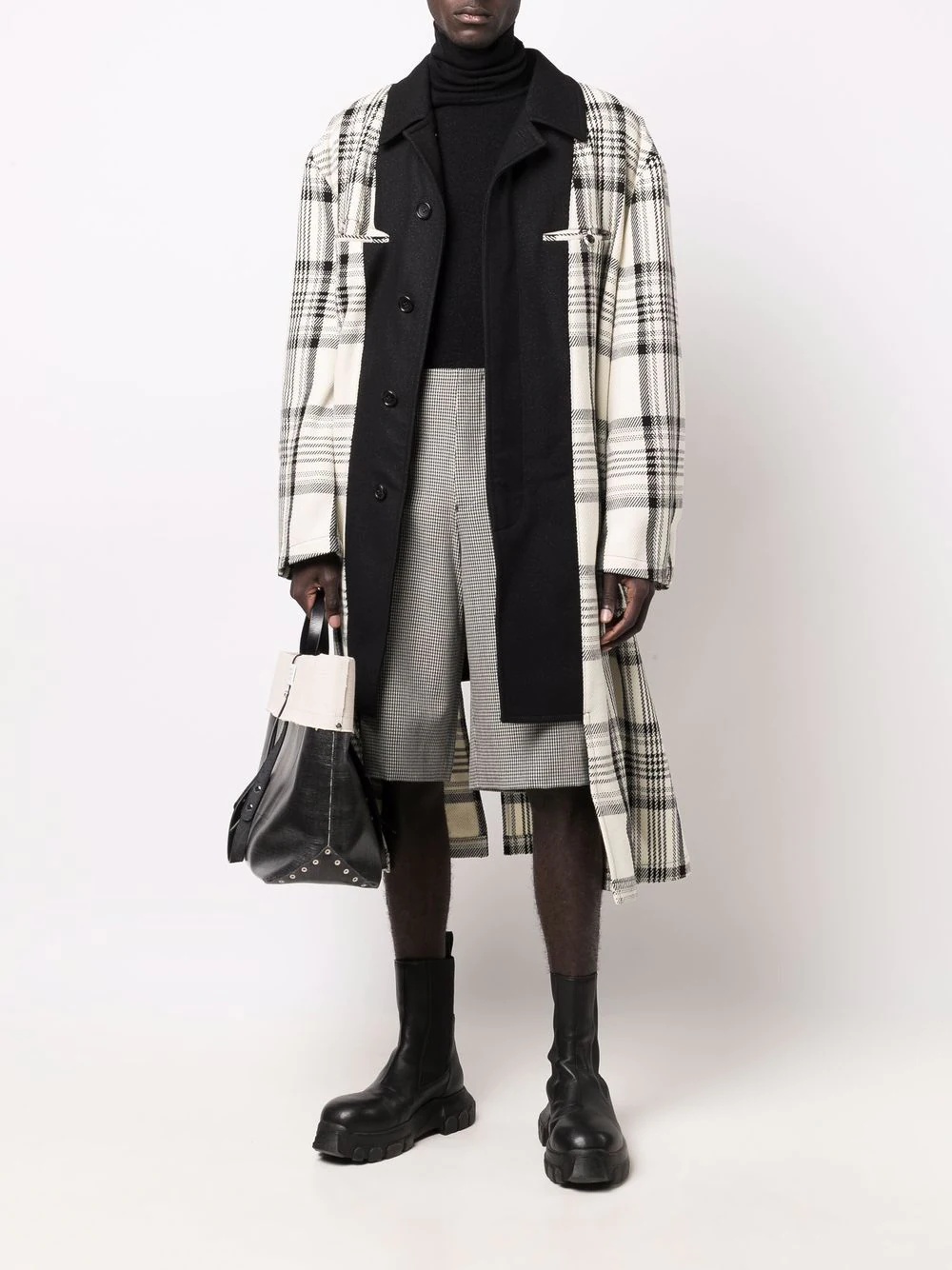 panelled check midi coat - 2