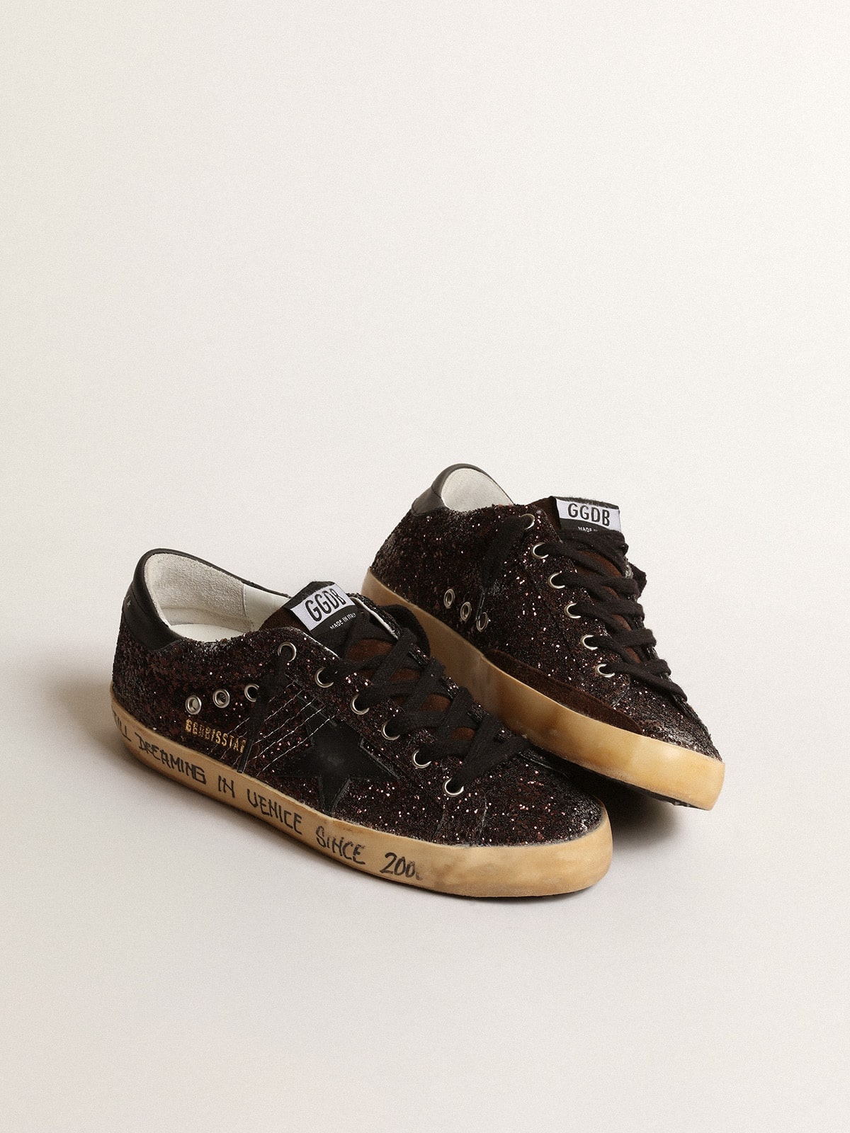 Super-Star in brown glitter with black leather star and heel tab - 2