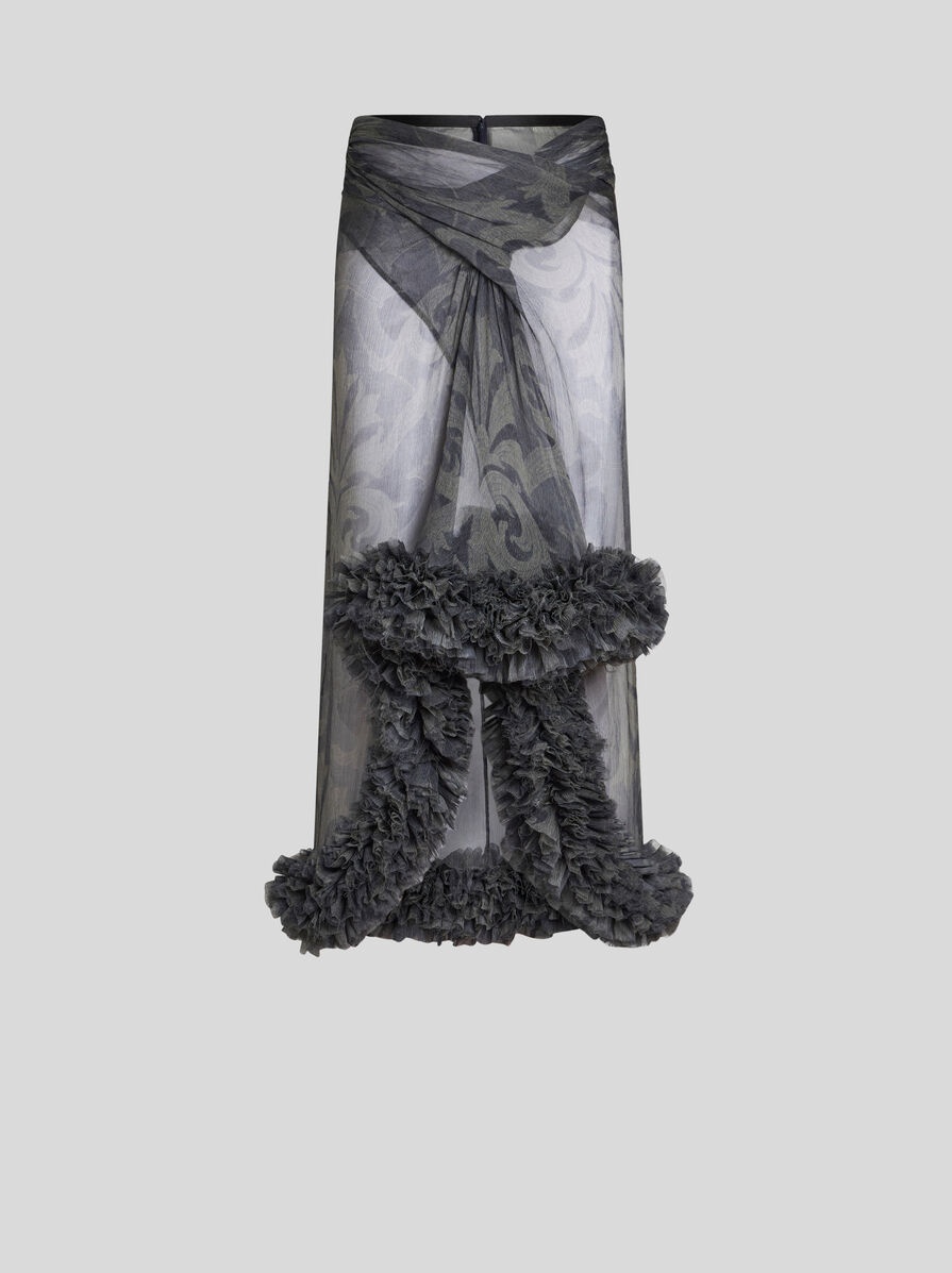PRINTED SILK SKIRT WITH RUCHING - 1