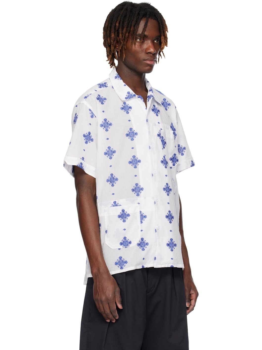 White & Blue Camp Shirt - 2