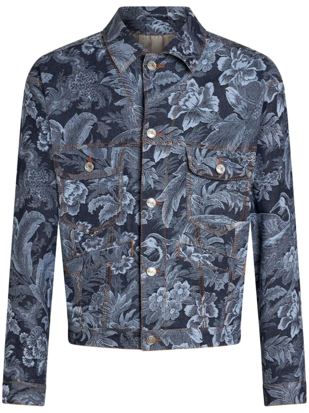 floral-jacquard denim jacket - 1