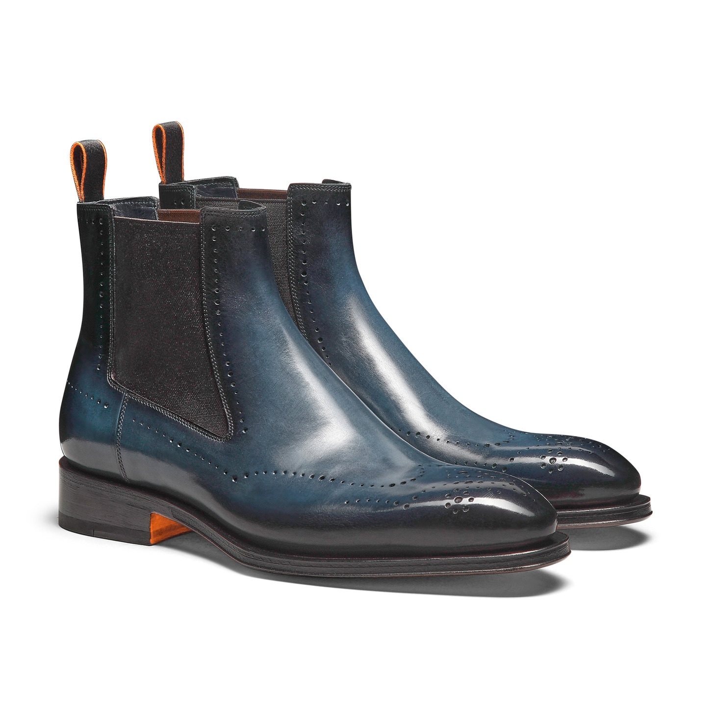 Men’s blue leather Chelsea brogue boot - 3