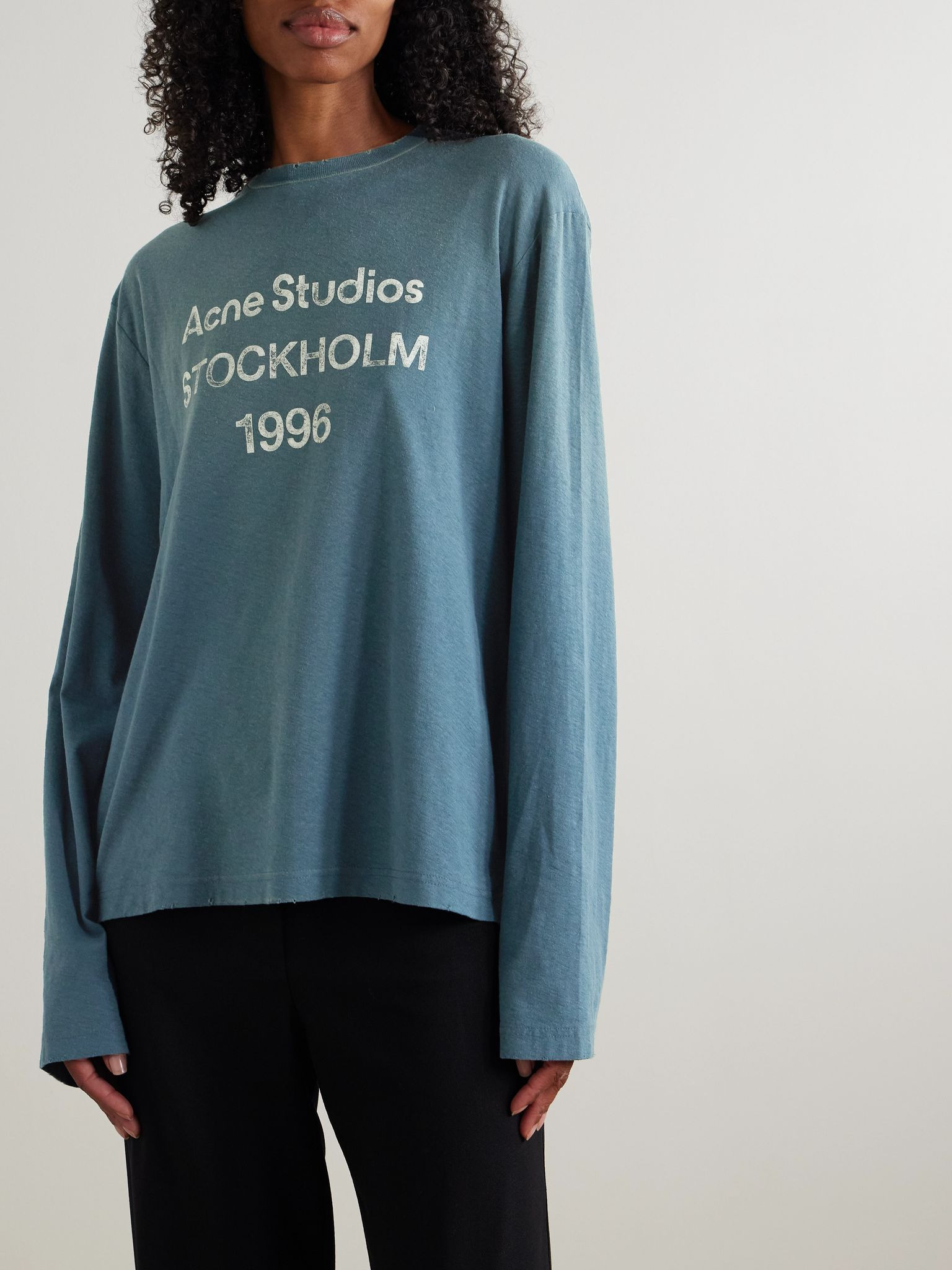 Printed organic cotton and hemp-blend jersey T-shirt Navy - 3