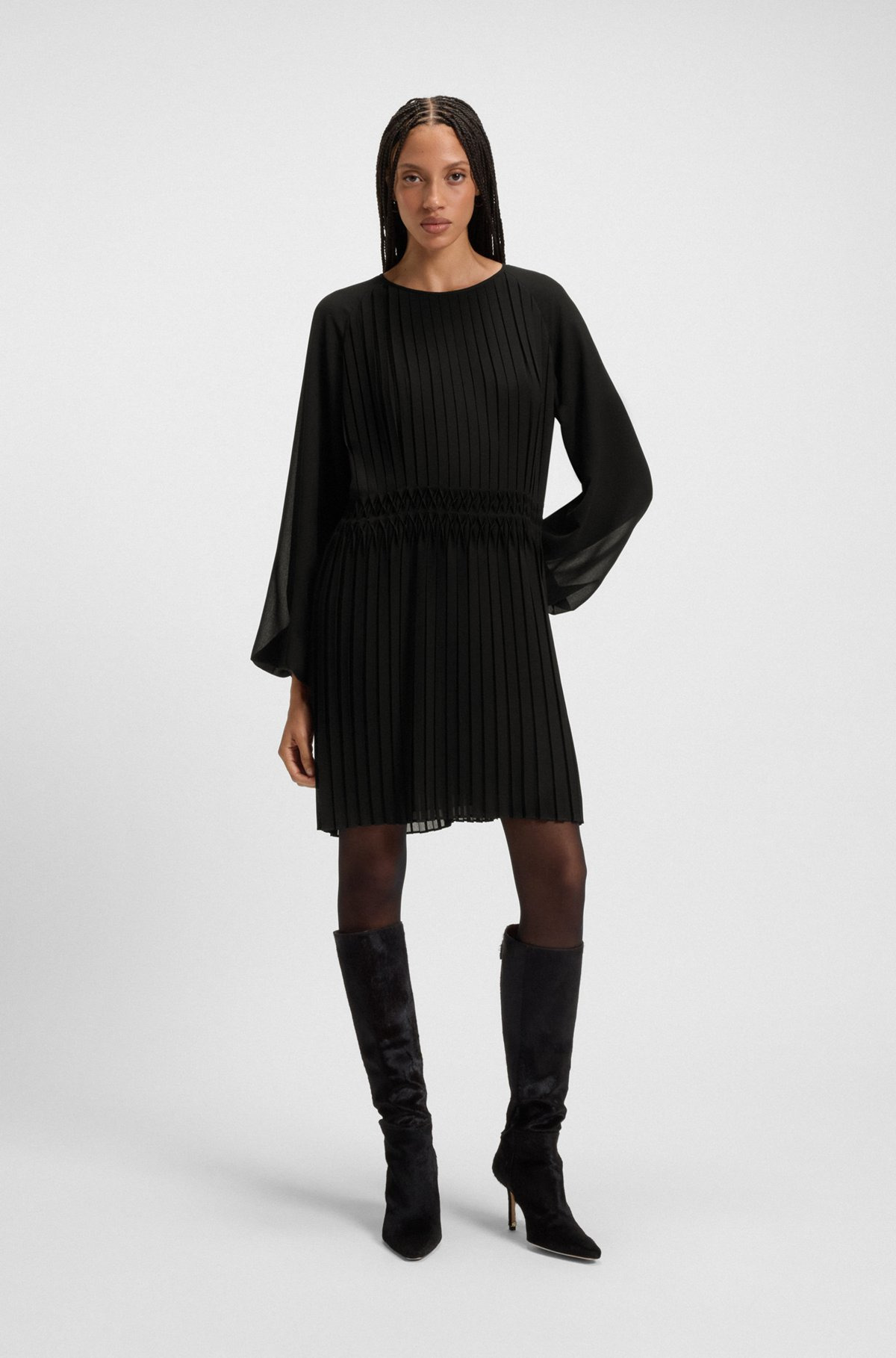 PLISSÉ DRESS WITH SMOCKED WAISTBAND - 3