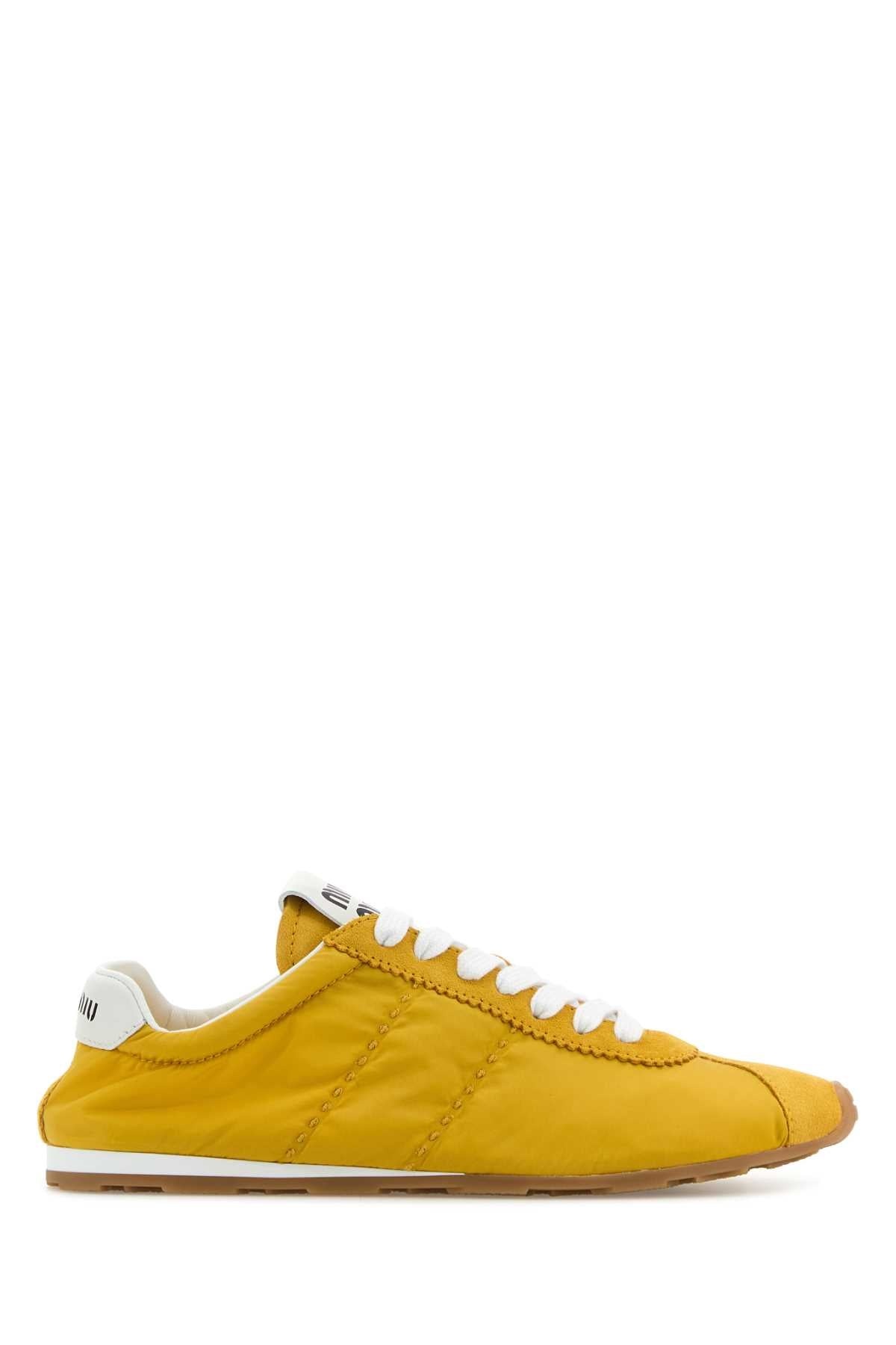 Miu Miu Women Yellow Fabric And Suede Sneakers - 1