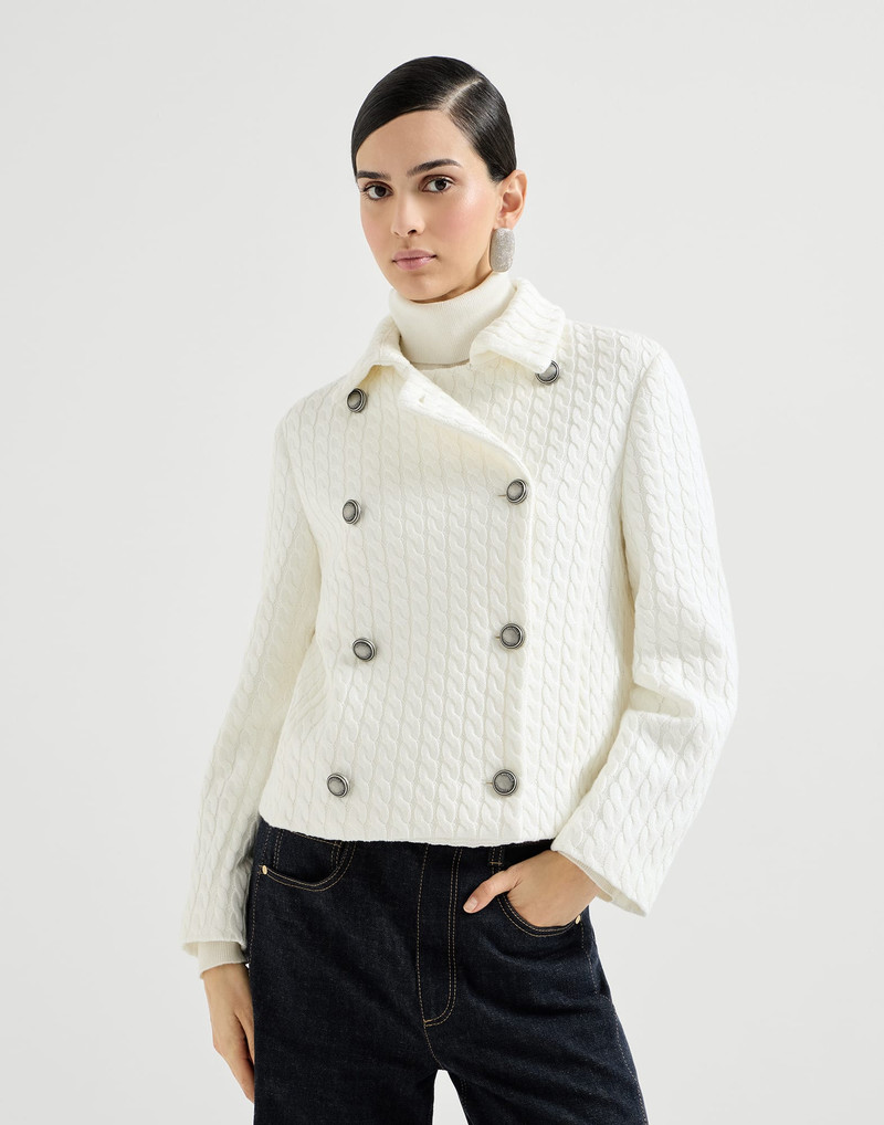 Cotton cable knit blazer with monili 2