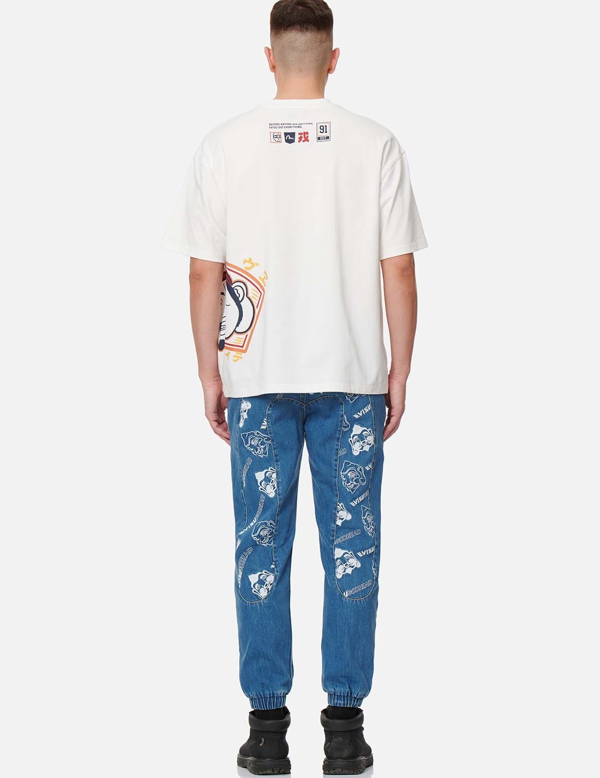 GODHEAD AND LOGO EMBROIDERY DAICOCK INSERT DENIM JOGGER PANTS - 5