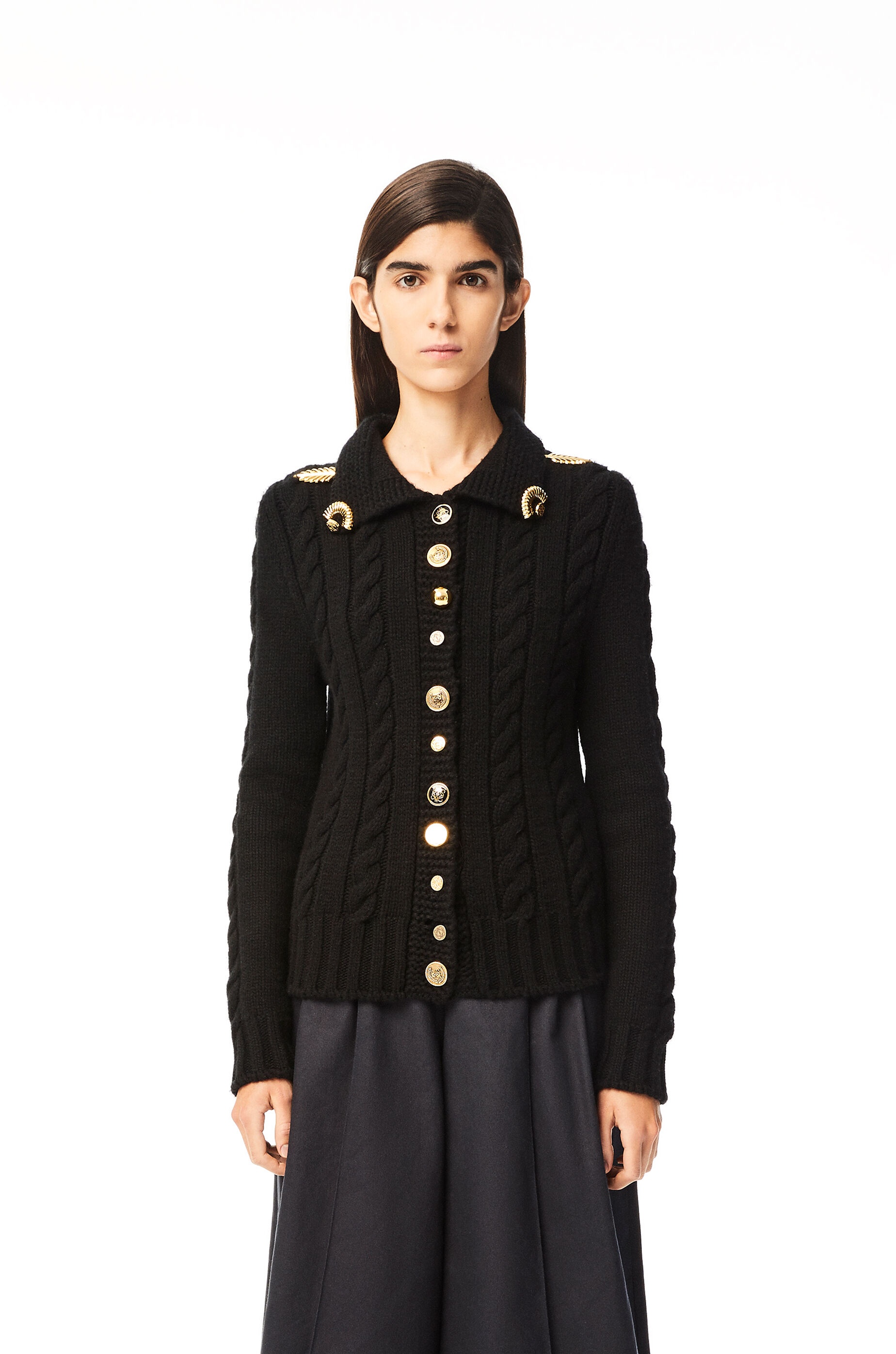 Gold button cardigan in wool - 3