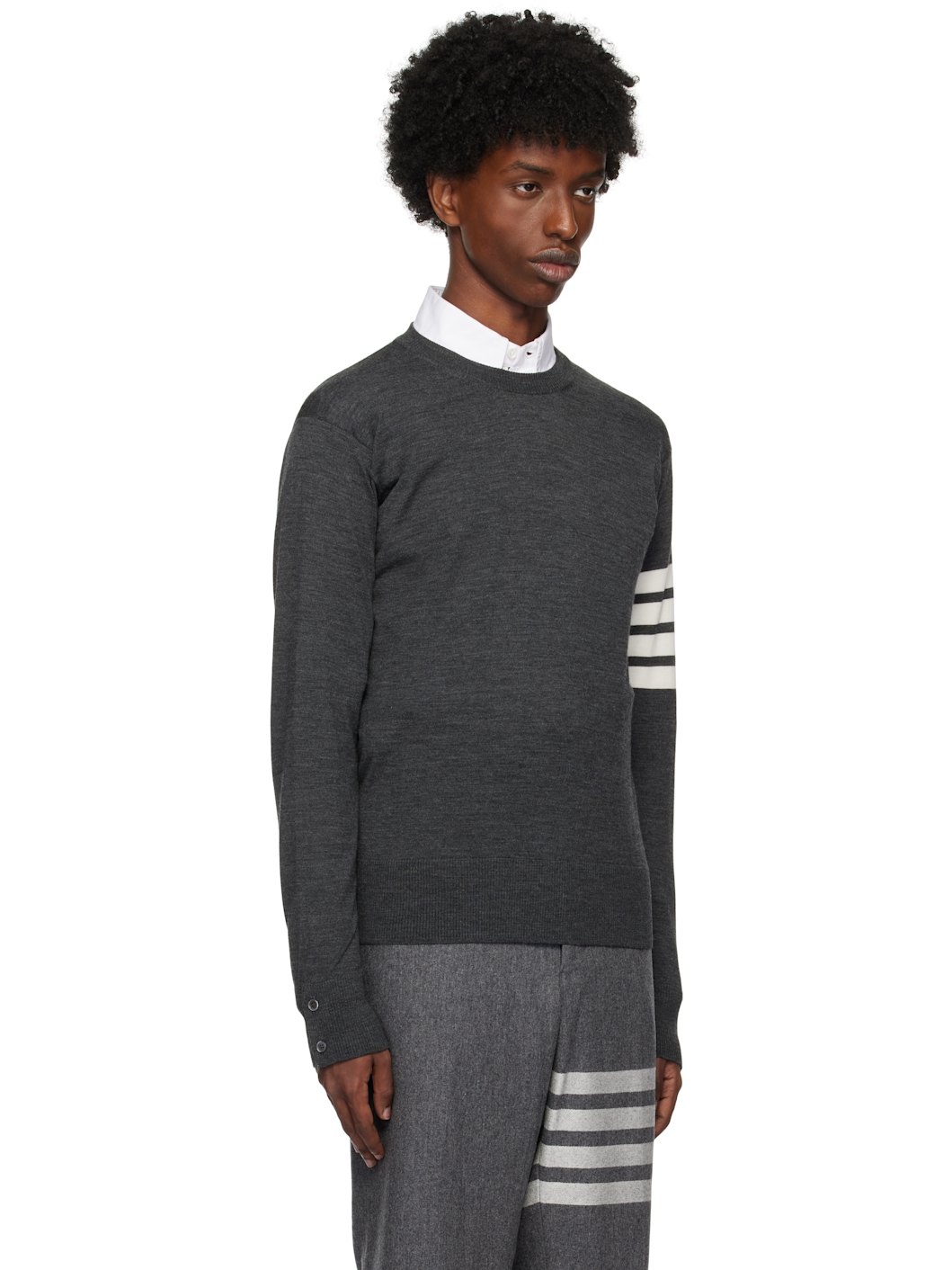 Gray Wool 4-Bar Sweater - 2