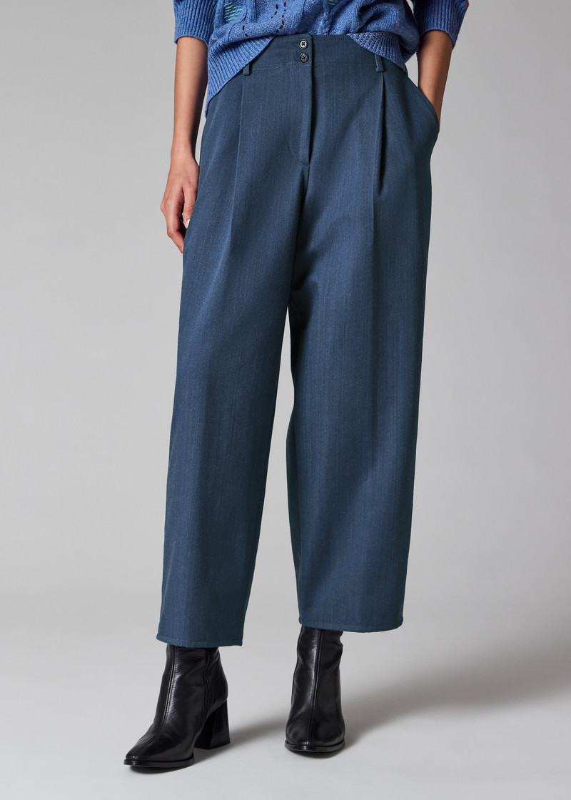 Women's Denim Chambray Barrel Leg Trousers 3