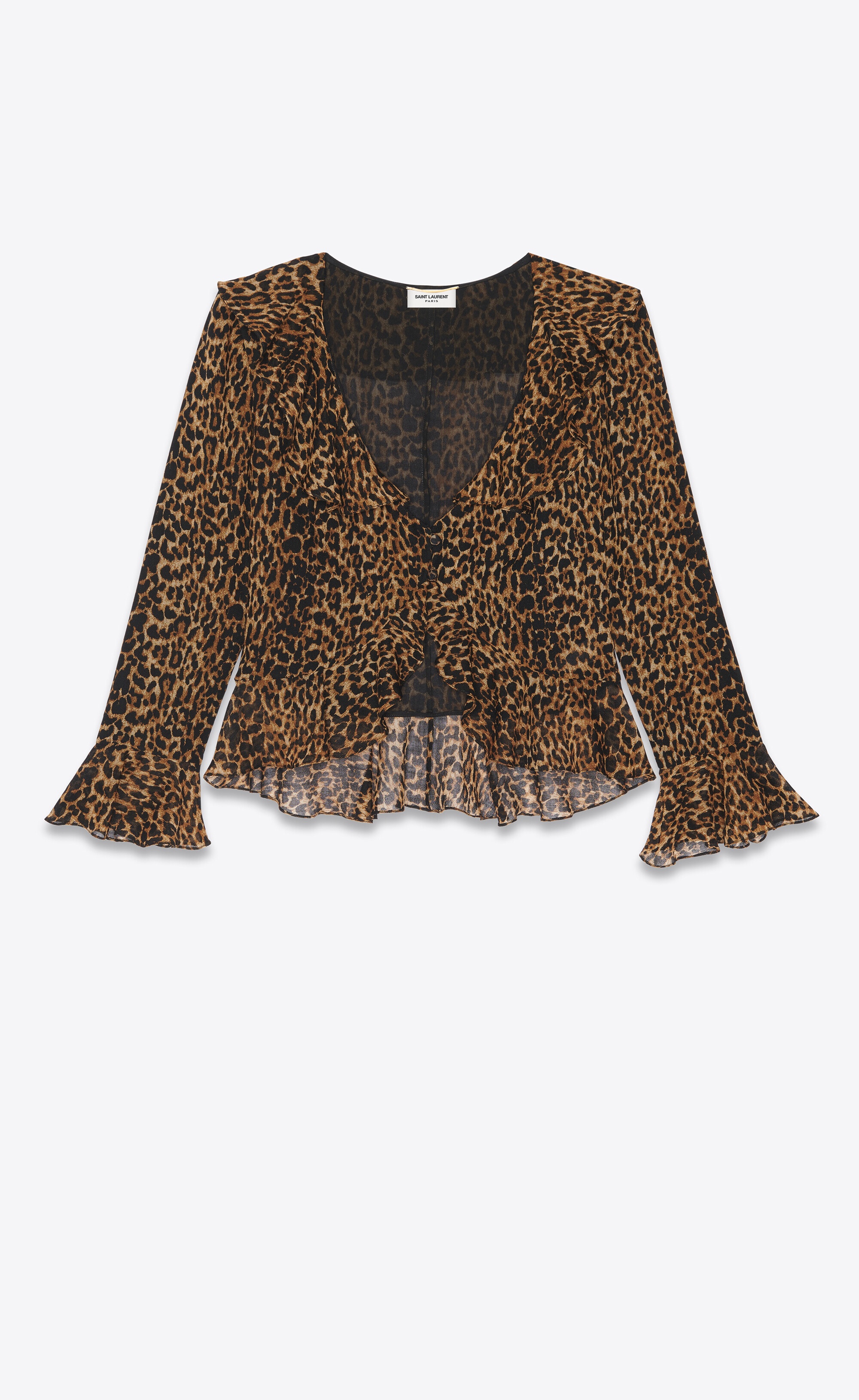 ruffled blouse in leopard-print wool - 1