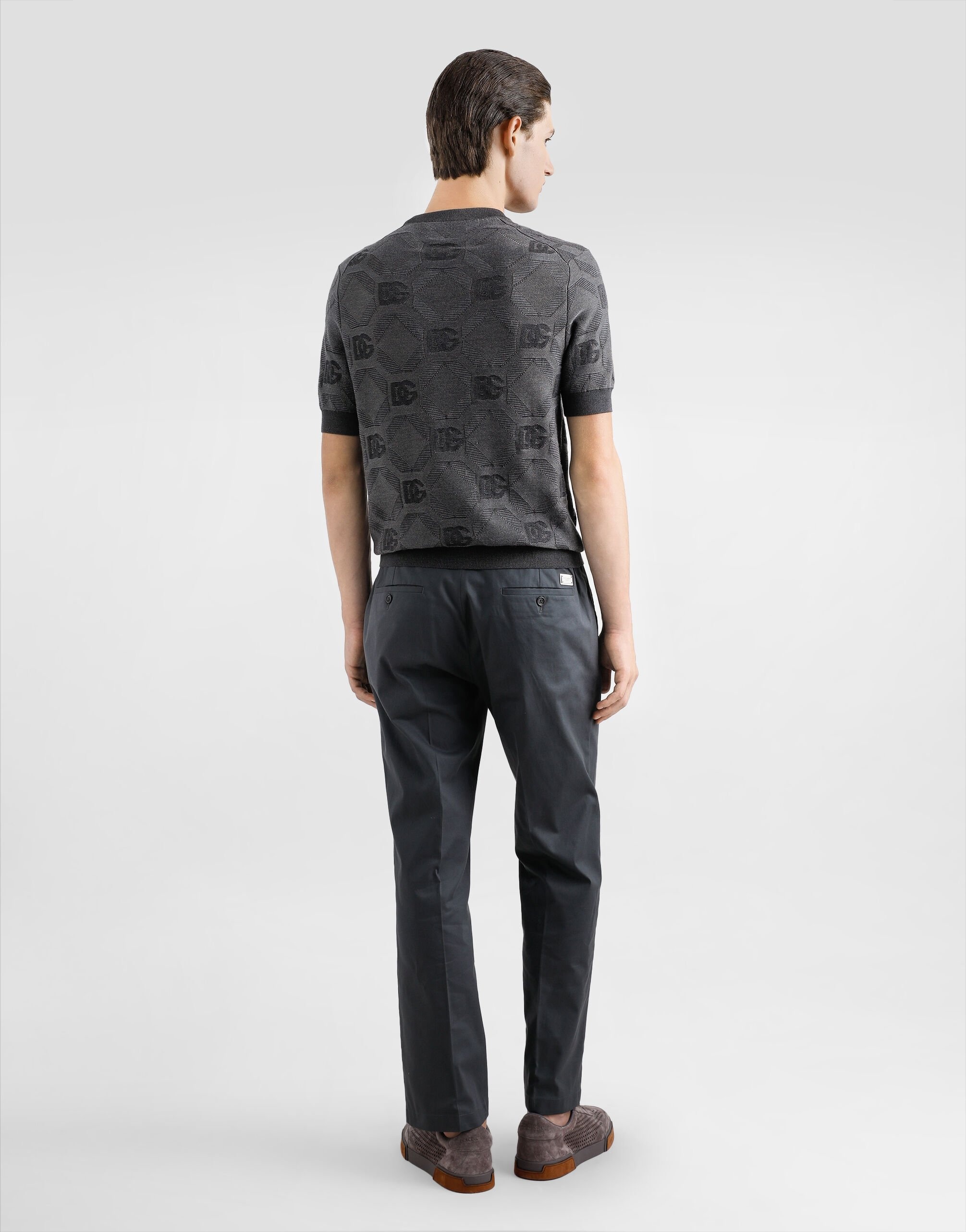 Silk round-neck sweater with jacquard logo - 3