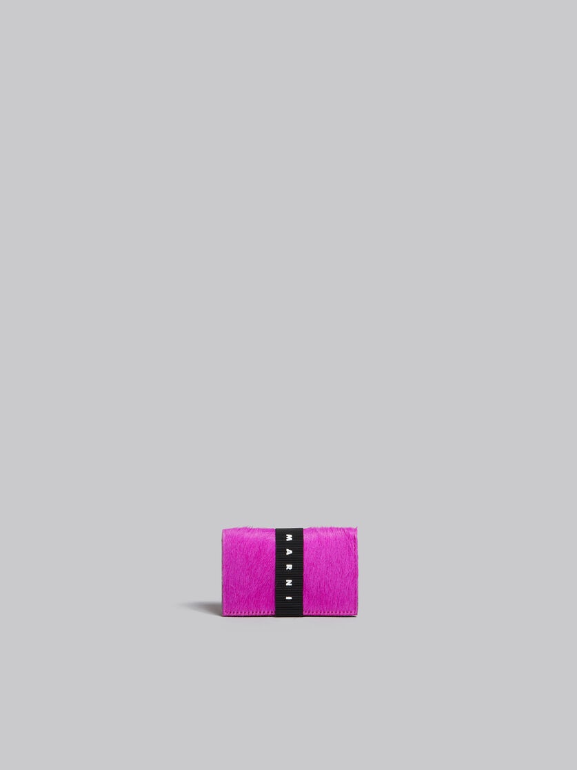PINK LONG-HAIR CALFSKIN TRIFOLD WALLET WITH LOGO STRAP - 3
