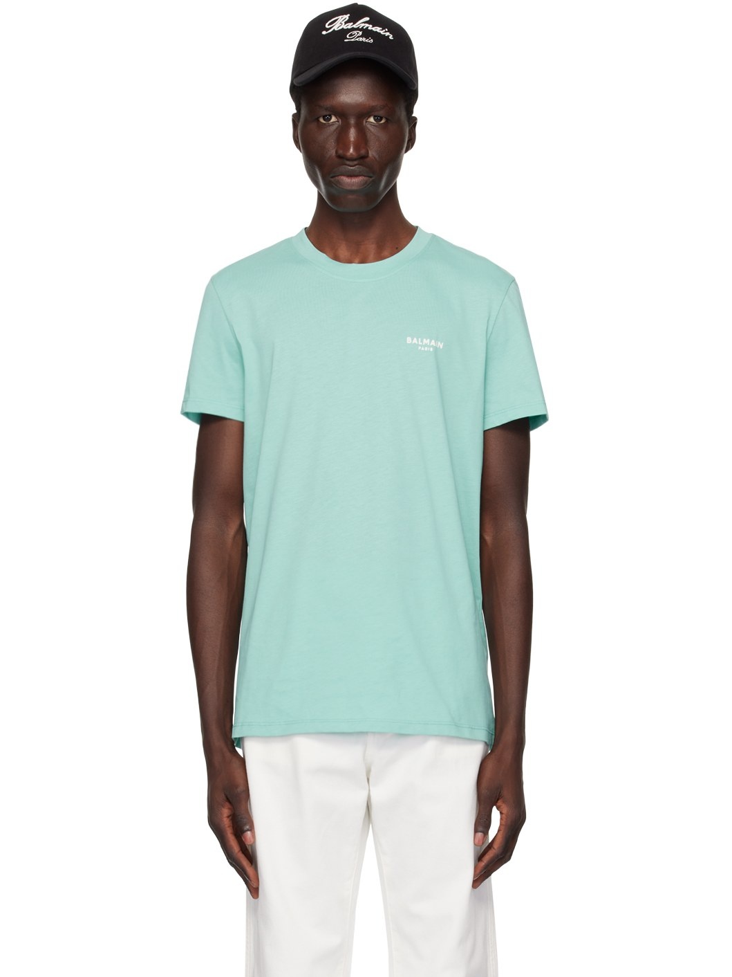 Blue 'Balmain Paris' Flocked T-Shirt - 1