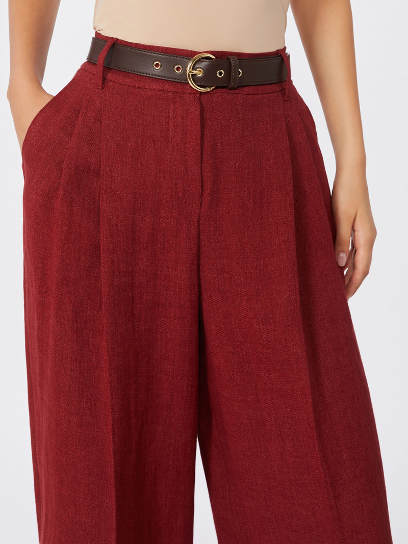 SUMERO Wide-fit linen twill trousers - BRICK RED 5